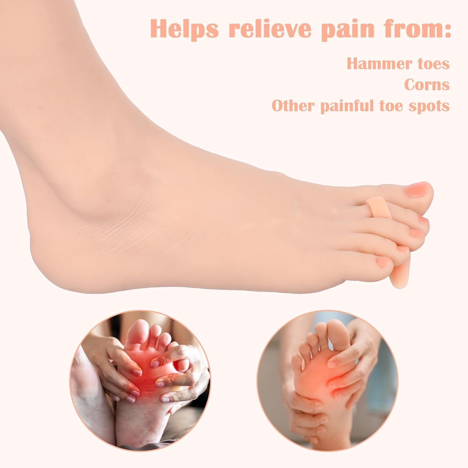 Hammer Toe Corrector for Women & Men | Gel Toe Spacers & Separators | Realign Bent, Crooked, Curled, Claw, Hammertoes | Soft Support for Straightening image number 6