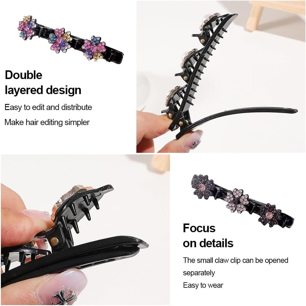 BIRLOZA Pack of 4 Five Leaf Clover Hair Clips, Delicate Four Leaf Clover Hair Clips, Colourful, Sparkling Crystal Hair Clip Flower image number 1