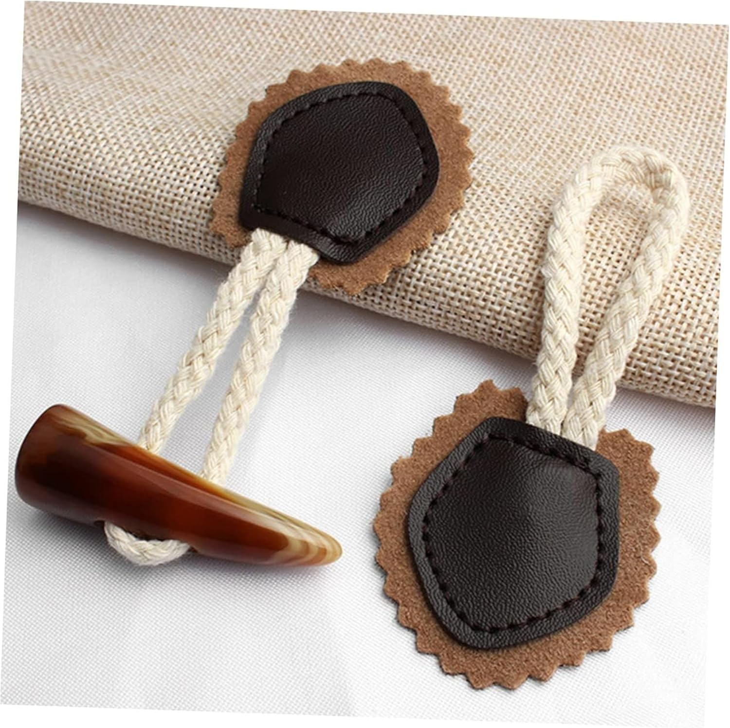 8 Sets Leather Sew-On Toggles Closures with Resin Horn Button Sewing Accessories,For Coat Clothing,Knitwear,Windbreaker,Padded Jacket,Down Jacket,Clothing Buttons Replacement Kit(3 Colors) image number 2