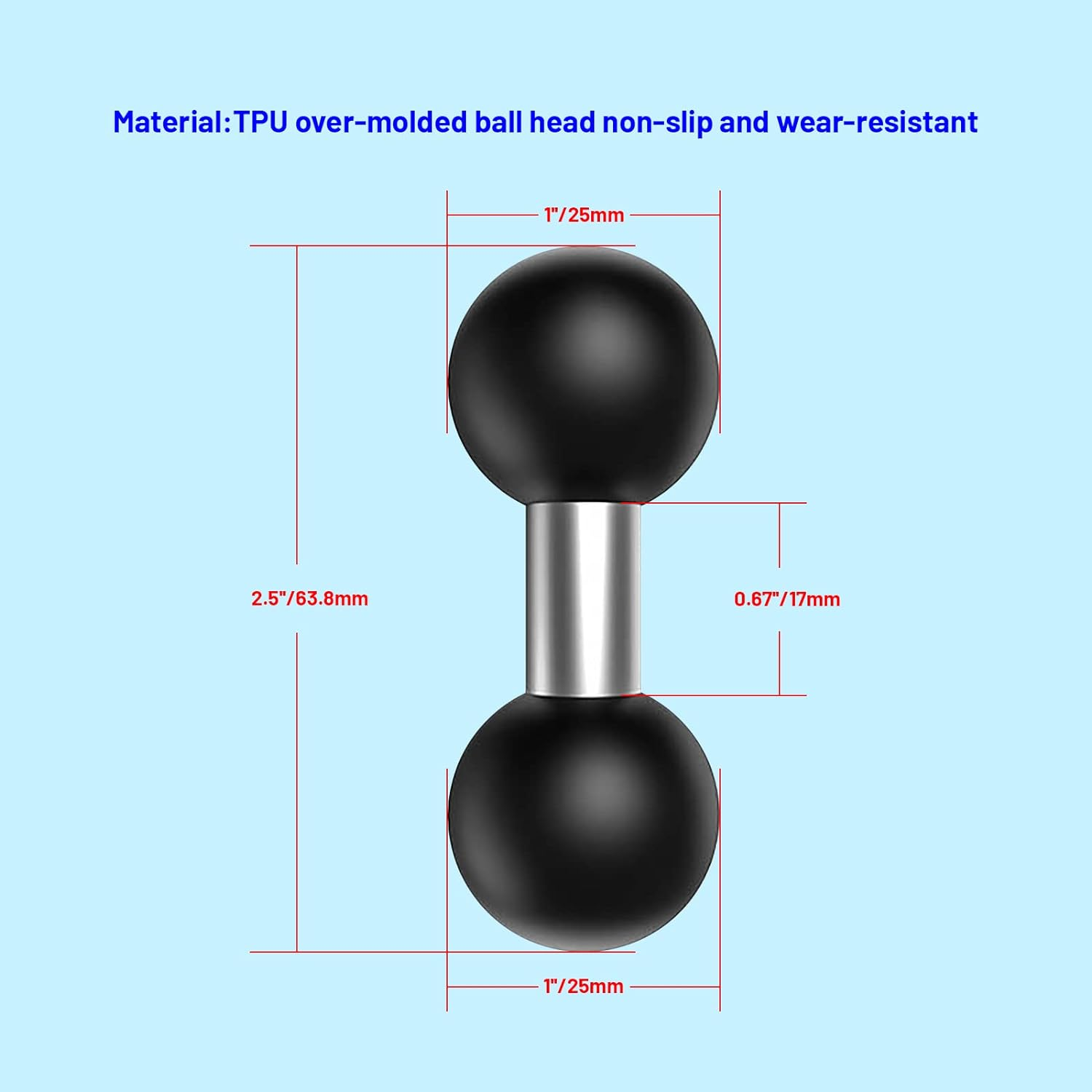 Double 1" Ball Adapter Ball Mount Holder 25.4Mm(1") Compatible with RAM Mount Ball Socket Arms GPS Mounts(R11*2) - Black 1 image number 2