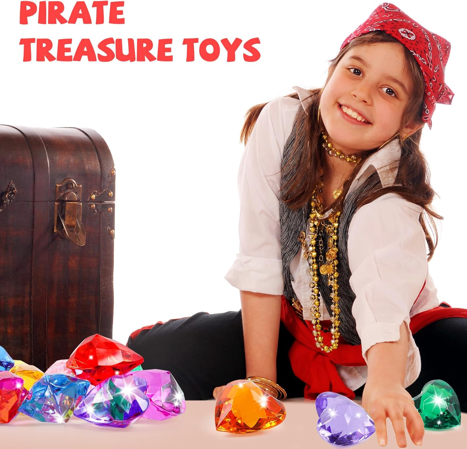 Niceup 30Pcs Diamond Gems Kids Princess Mermaid Pirate Party Favors Treasure Toys, 1.57In Fake Jewels Plastic Gemstones for Easter Eggs Filler Basket Stuffers, Hunt Hide Seek Toys, Diving Pool Toys image number 4