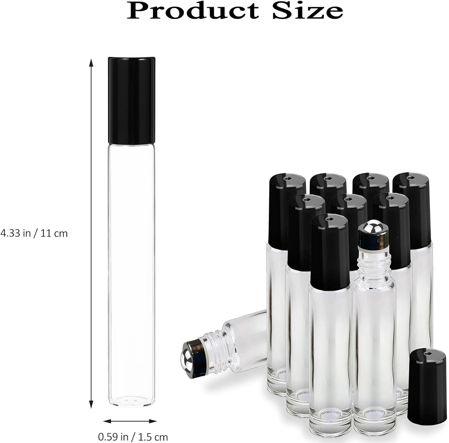 Essential Oil Roller Bottles,Leak Proof Empty Refillable Clear -On Perfume Bottles with Roller Balls and Lids (Black-10Ml, 10) image number 6