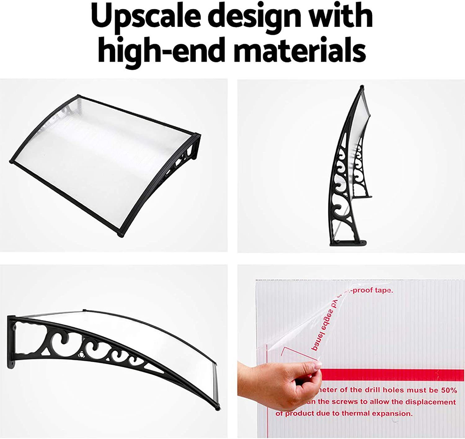 Instahut Window Awning Brown PC Panel with Black Bracket Outdoor Door Canopy Sun Shade Shelter, Patio Terrace Garden Baconly Porch Shield Rain Snow Eaves Cover Protector, 1Mx1.2M DIY image number 7