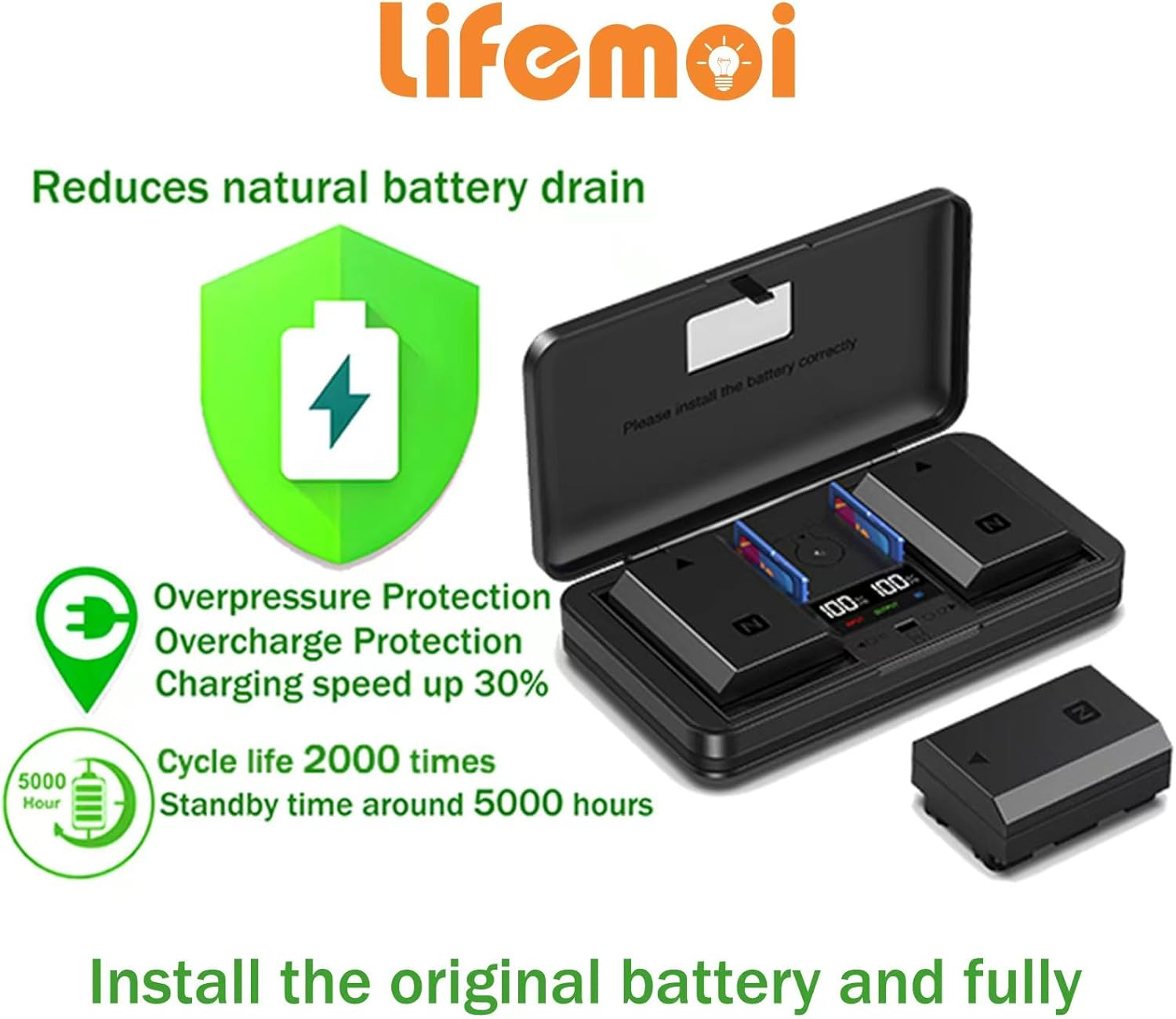 PS-BLS5 Bls50(2200Ma) Camera Battery Multifunctional Charger Set (Including Two Batteries) Compatible with Olympus OM-5 OM-D E-M5 III E-M10 E-M10 III E-M10 IV E-PL8 E-PL9 E-PL10 Stylus 1 Camera image number 5