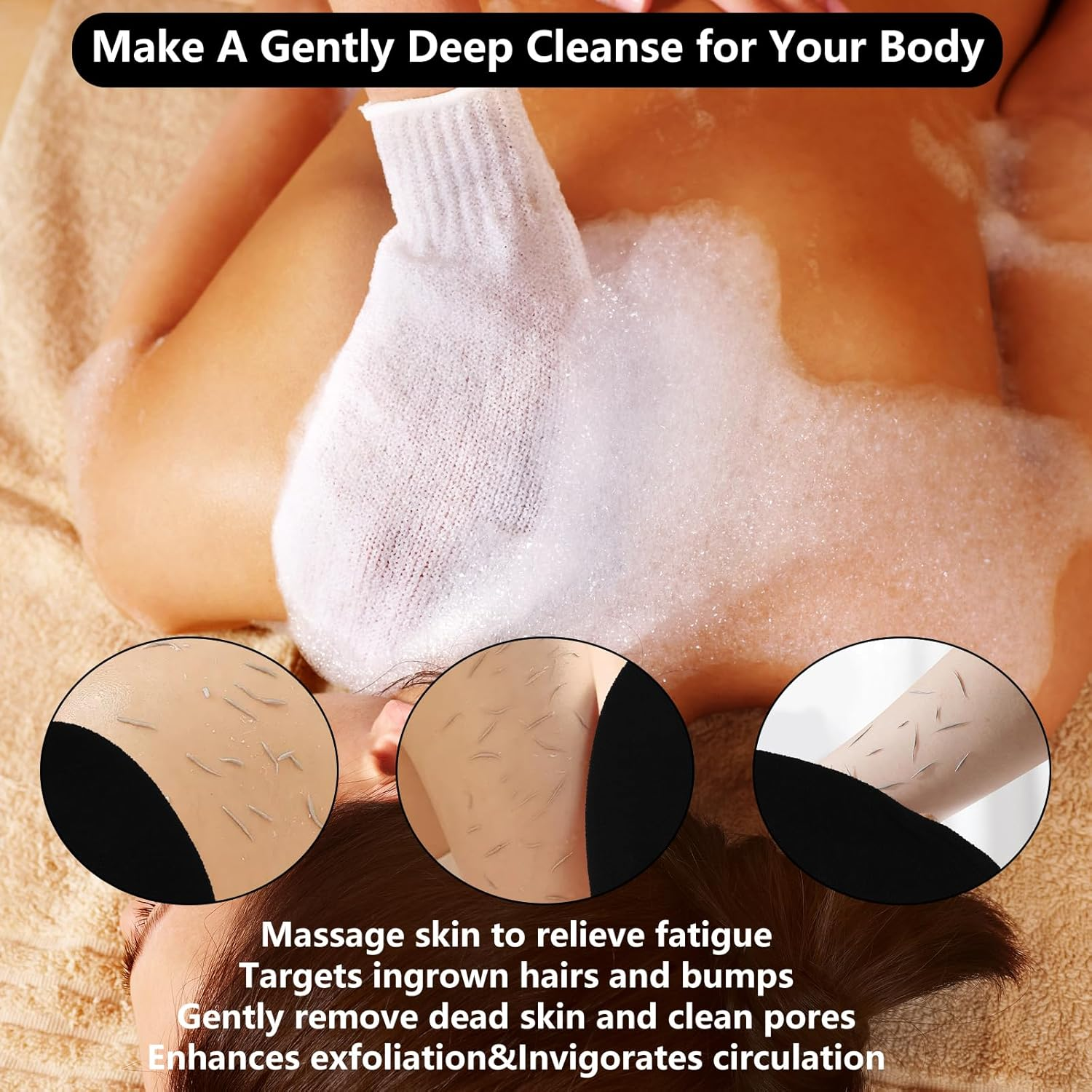 4 Pack Exfoliating Gloves, Gentle Viscose Body Scrub Gloves, Dead Skin Remover Exfoliating Mitts for Deep Body Cleansing (Black) image number 5