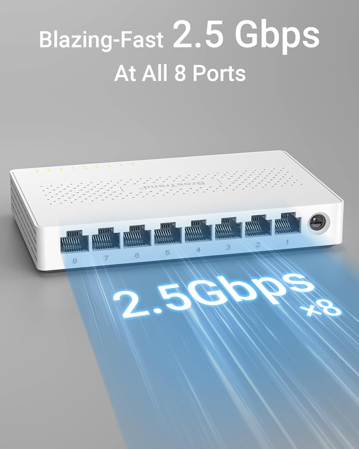 Brostrend 8-Port 2.5G Network Switch, Multi-Gigabit Unmanaged Ethernet Switch, Plug & Play 2.5GB Ethernet Splitter Ideal for Gaming & Offices NAS PC, Fanless, Desktop / Wall Mount, Lifetime Protection image number 2