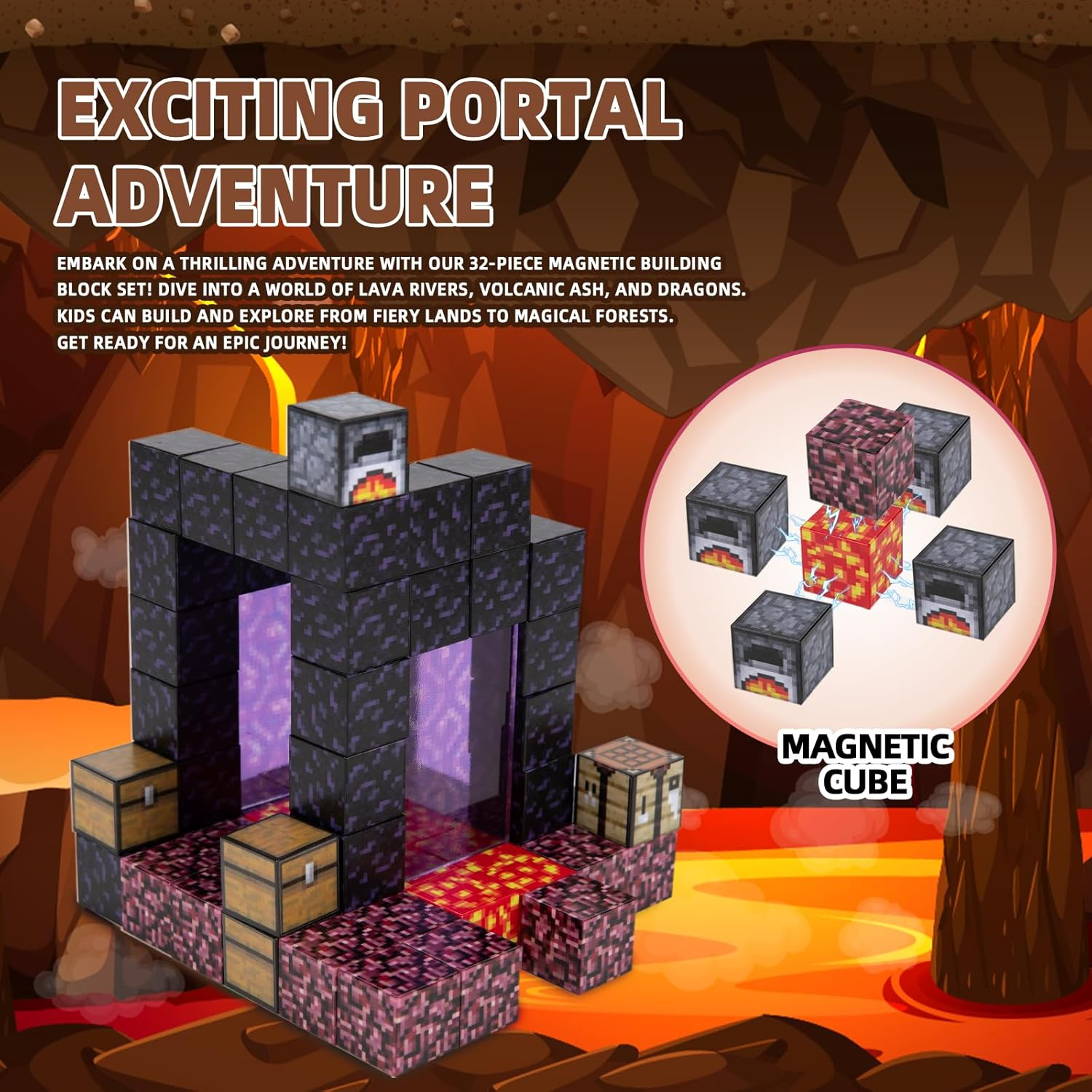 32-Piece Premium Magnetic Blocks - Magic Portal Set, STEM Learning Kids Toys, Safe and Strong Magnetic Building Blocks, Expandable Fun with Double Sets, Perfect for Boys & Girls Aged 3+ image number 1