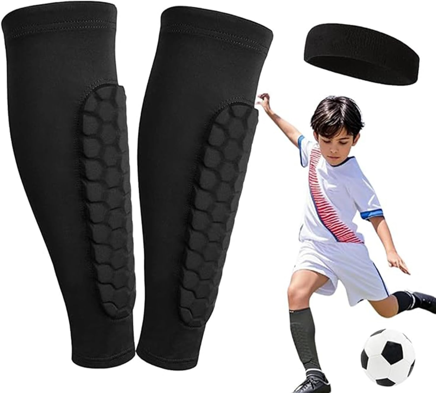 Kids Shin Guards for Soccer, Youth & Adults 8-10, Lightweight Breathable Anti-Collision Calf Protector, Comfort Fit Sports Shin Pads