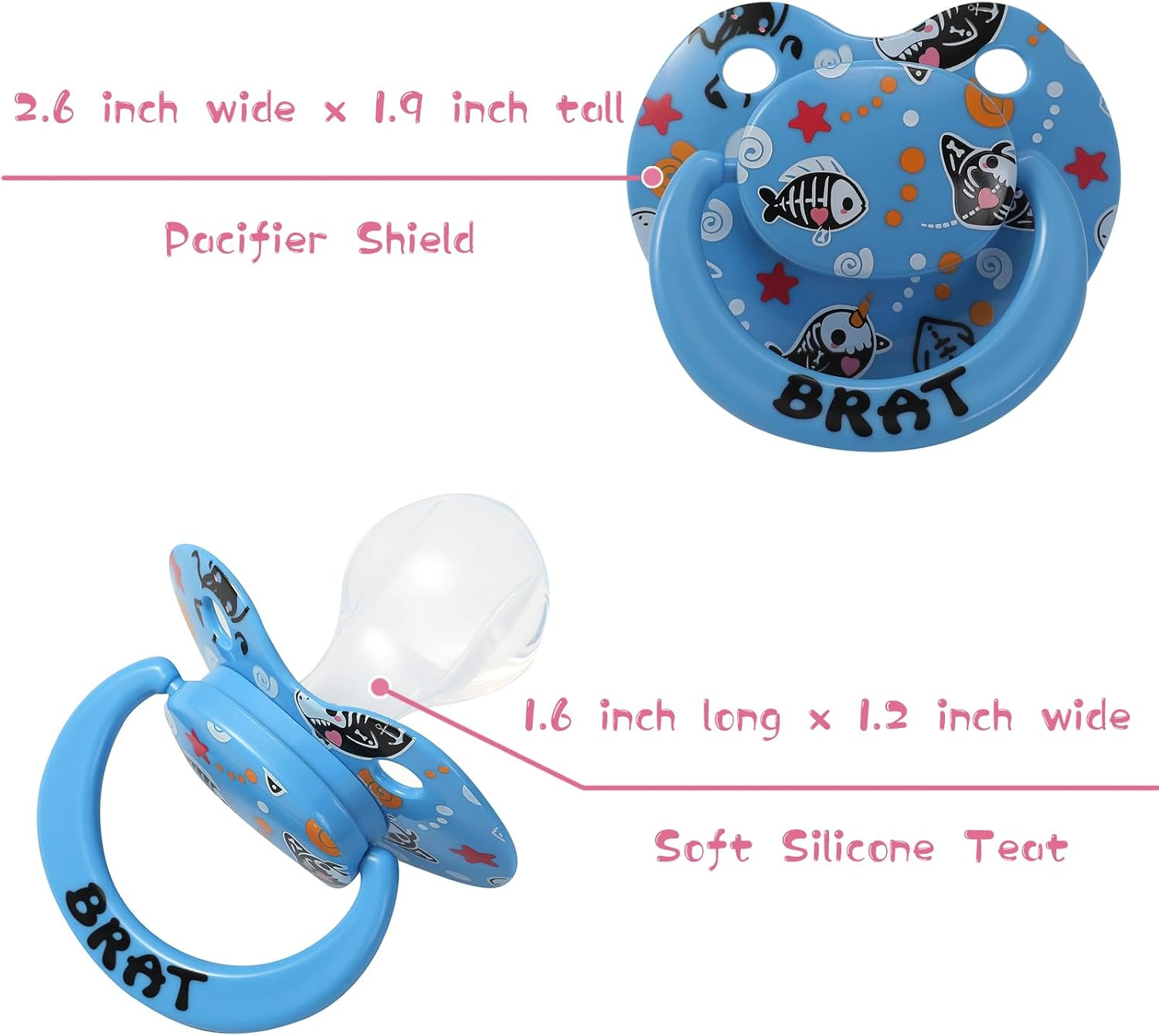 Cute Adult Pacifier for Anxiety Autistic：Big Size Butterfly Shaped Silicone Nipple Binky - Large Shield Printed Paci Blue for Sleep