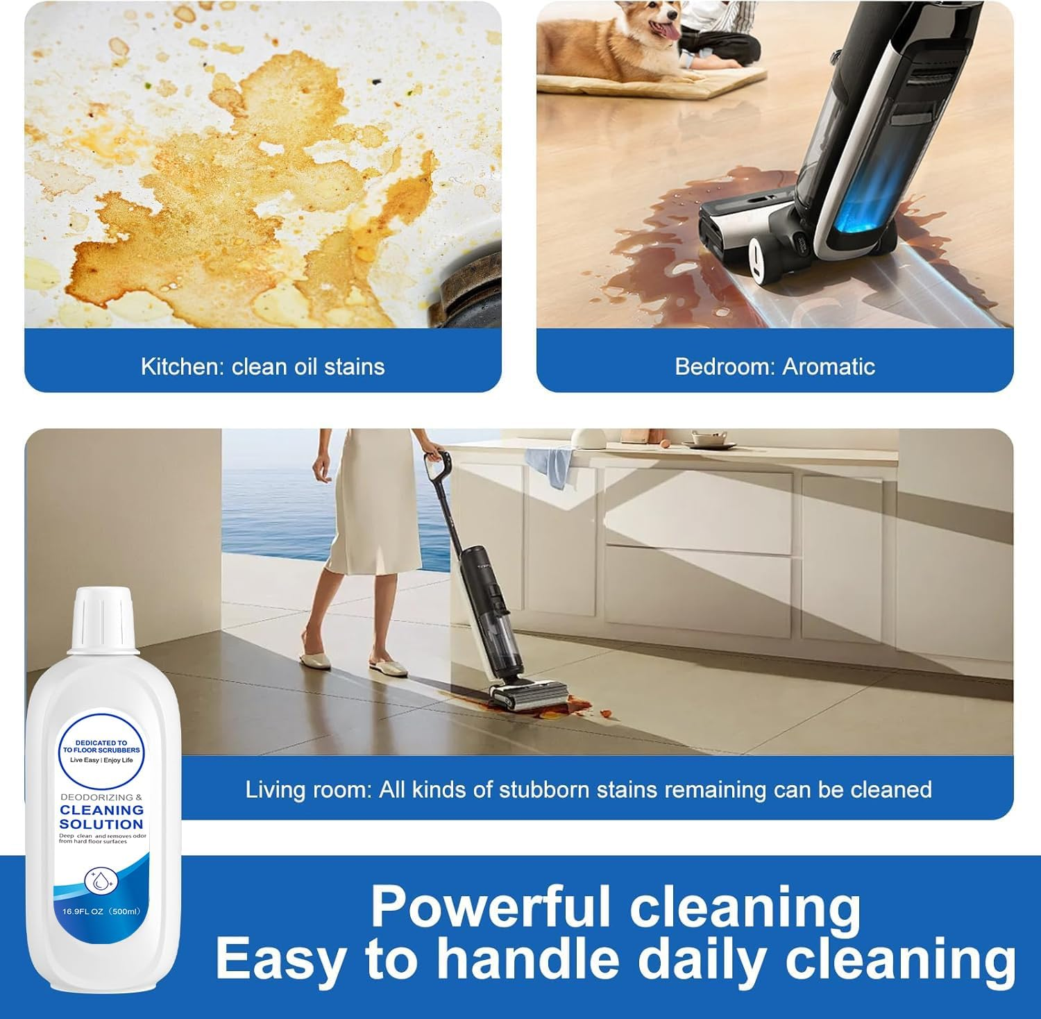Floor Cleaning Solution Compatible for All Robot Vacuum Cleaners and Dry/Wet Floor Cleaners, Deep Cleans for Multiple Hard Floors, Suitable with Mopping and Cordless Cleaner (2 Bottle-1 Litre) image number 1