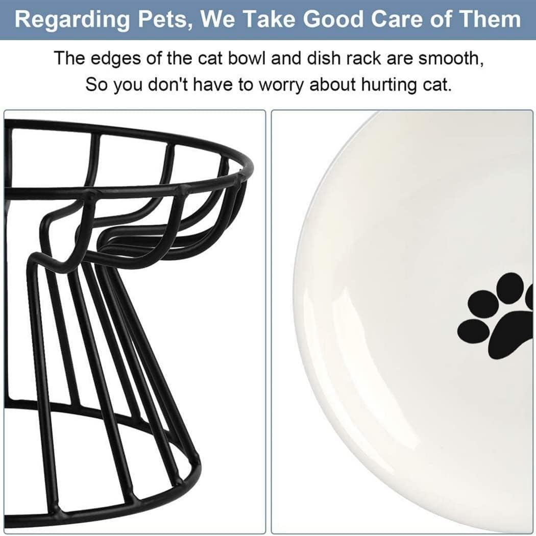 2-Piece Cat Bowls Black Raised Pet Bowl Prevent Neck Pain Feeding Wide Cat Bowl anti Vomiting Cat Feeding Plates with Non-Slip Mat (Green) - Golden image number 5