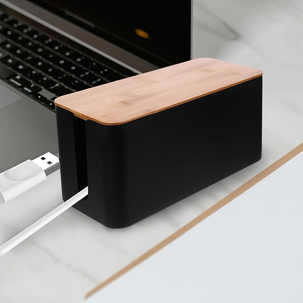 Betterlifewj 3-Pack (One Large, One Medium, One Small) Cable Organizer Boxes with Bamboo Lids, Suitable for Home and Office Use. image number 5