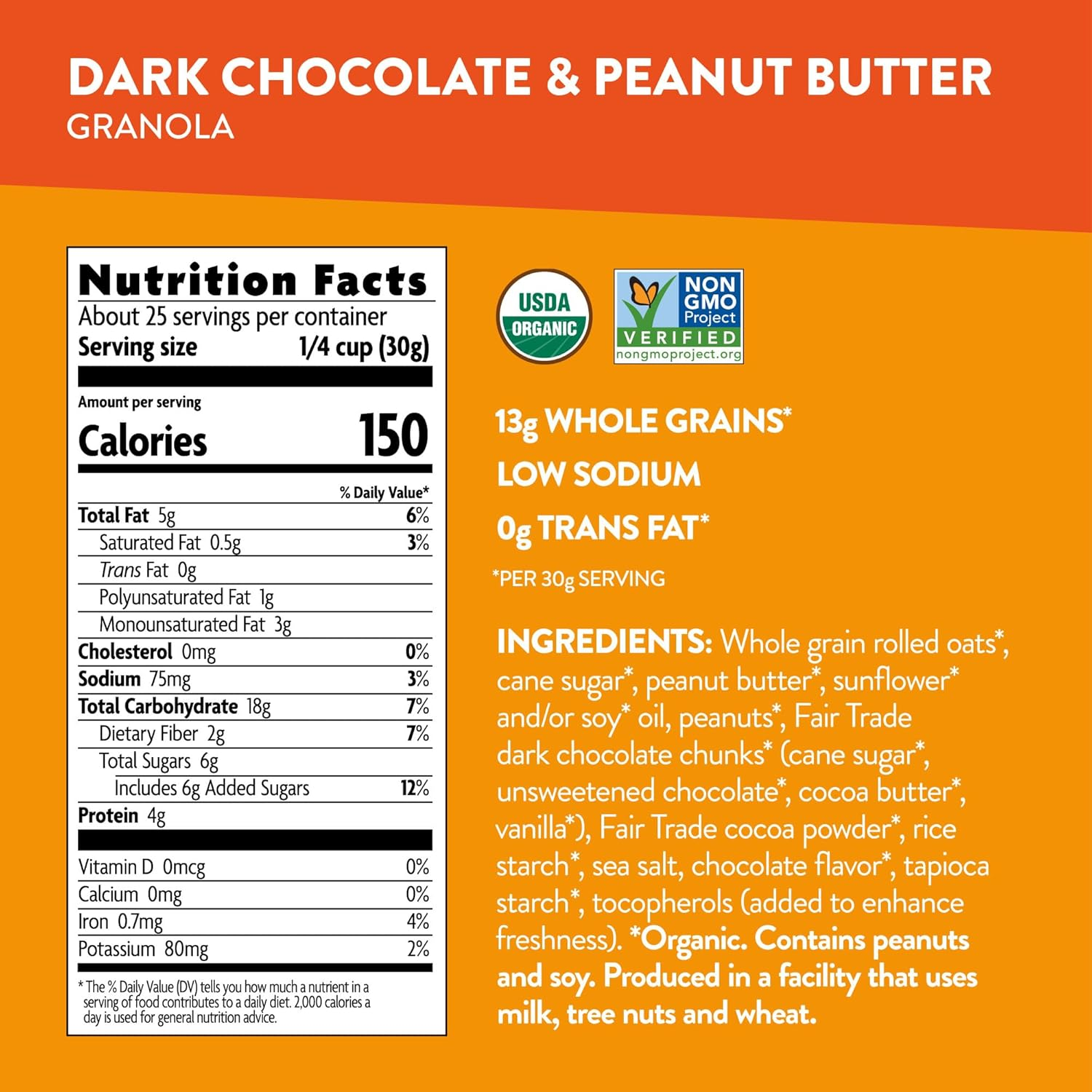 Love Crunch Organic Dark Chocolate & Peanut Butter Granola, 26.4 Oz (Pack of 1), Non-Gmo, Fair Trade, by Nature'S Path image number 5