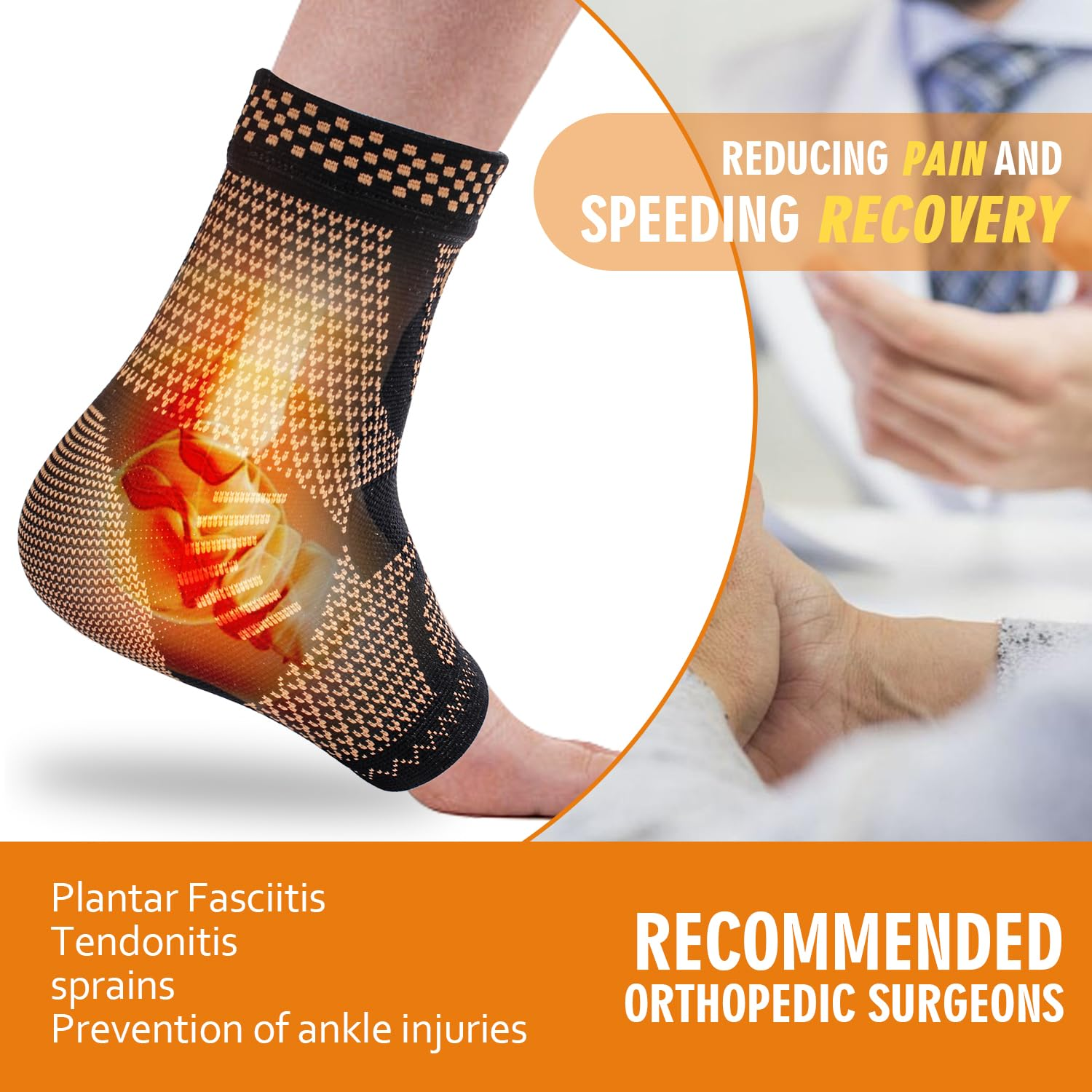 Copper Ankle Brace Plantar Fasciitis Socks,H HOME-MART Copper Infused Ankle Support Compression Sleeve for Men & Women, for Foot Pain Relief, Plantar Fasciitis, Sprained Ankle, Achilles Tendonitis,Recovery, Daytime or Night Use (Medium) image number 5