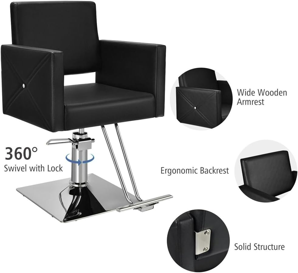 ALSTON Barber Chair 360&deg; Swivel Salon Seat with Foot Rest, Hydraulic Height Adjustable Styling Spa Seat for Hairdressing, Beauty, Tattoo, Max Load 200KG image number 4