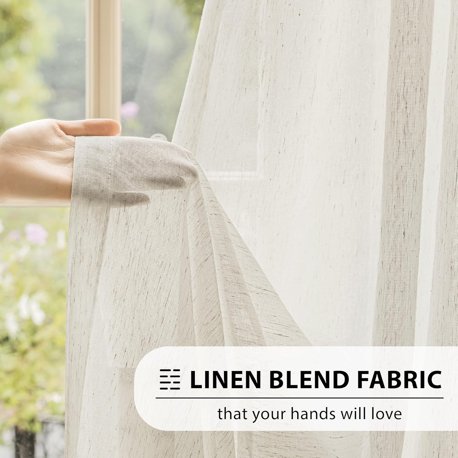 Linen Sheer Curtains 2 Panels, Fabric Polyester Linen Blend, Natural, 84" L | Window Curtains image number 2