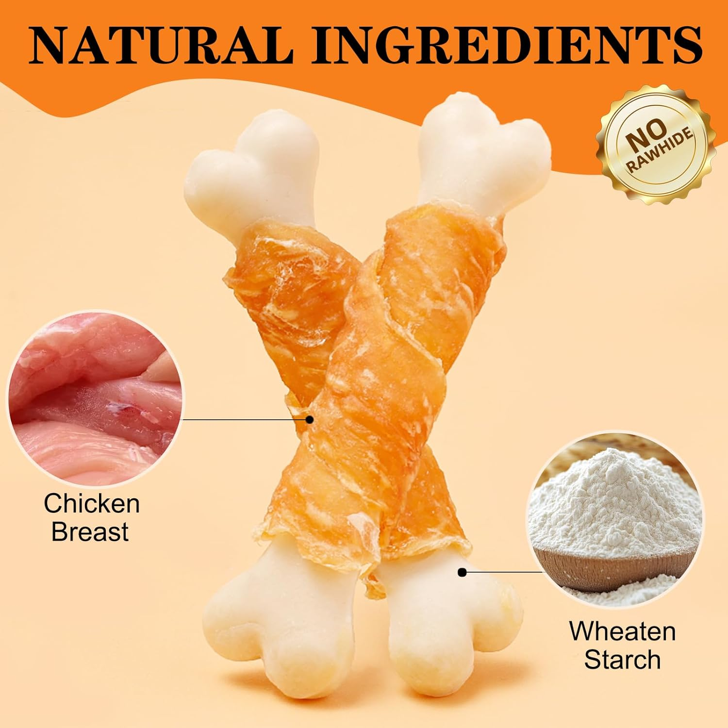 Natural Dog Treats, Dog Chicken Wrapped Treats, Dog Training Treats for Teeth Cleaning and Fresh Breath, Dog Chew Bones for Puppy and Small Dogs, 7.05 Oz (200 G) image number 2
