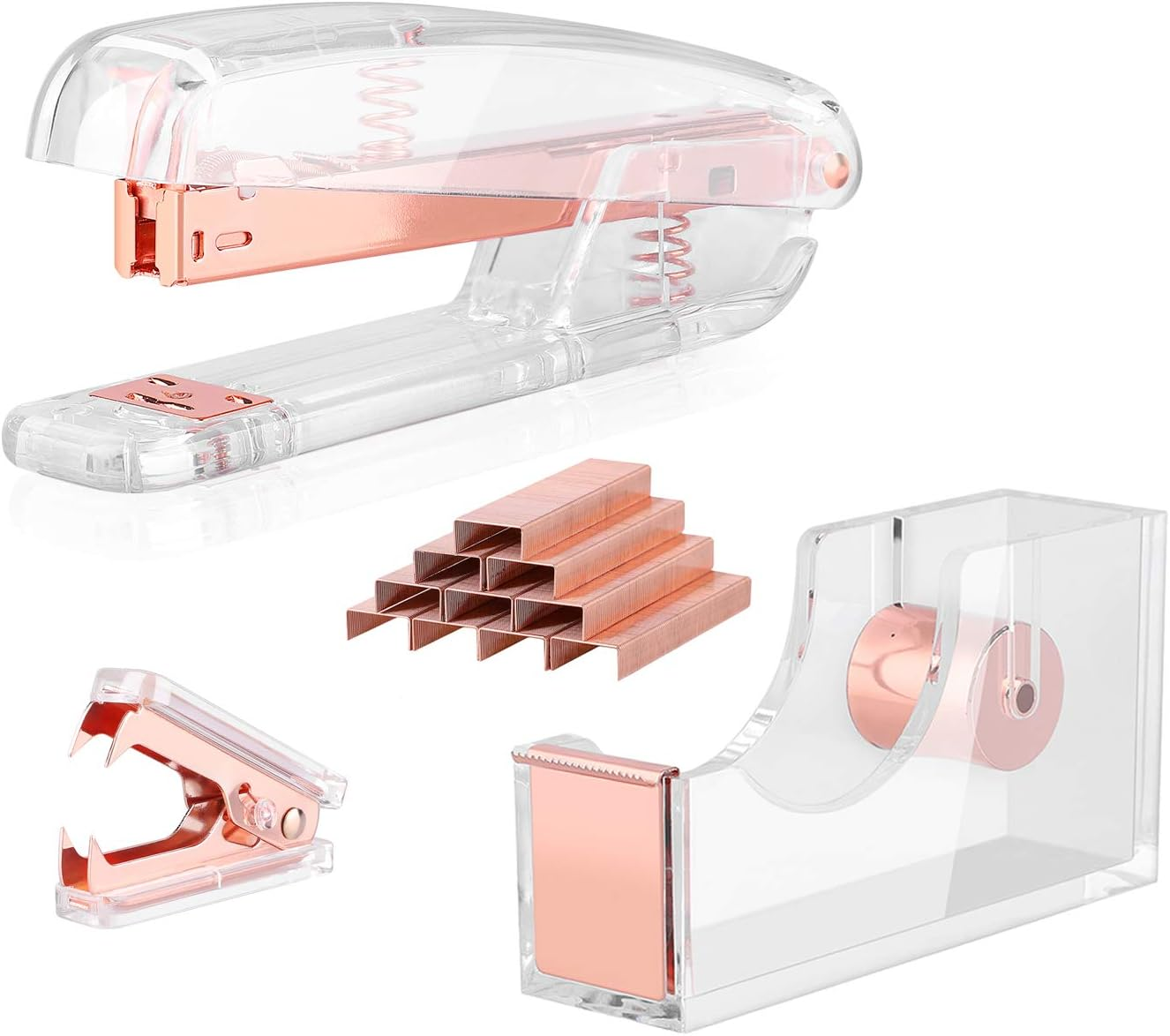 Alsisk Stapler,Clear Desk Stapler with 1000 Pieces Staples - Rose Gold Stapler+Staple Removers