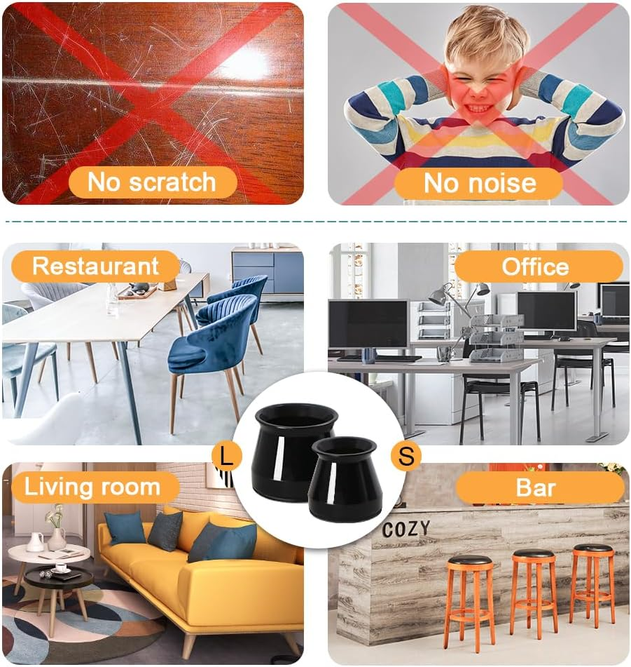 32Pcs Black Chair Leg Floor Protectors,Bar Stools Leg Protectors Caps,Dining Room Chair Leg Protectors for Hardwood Floors, Chair Leg Covers Silicone Felt Furniture Pads (Small Fit: 23-32.9Mm) image number 6