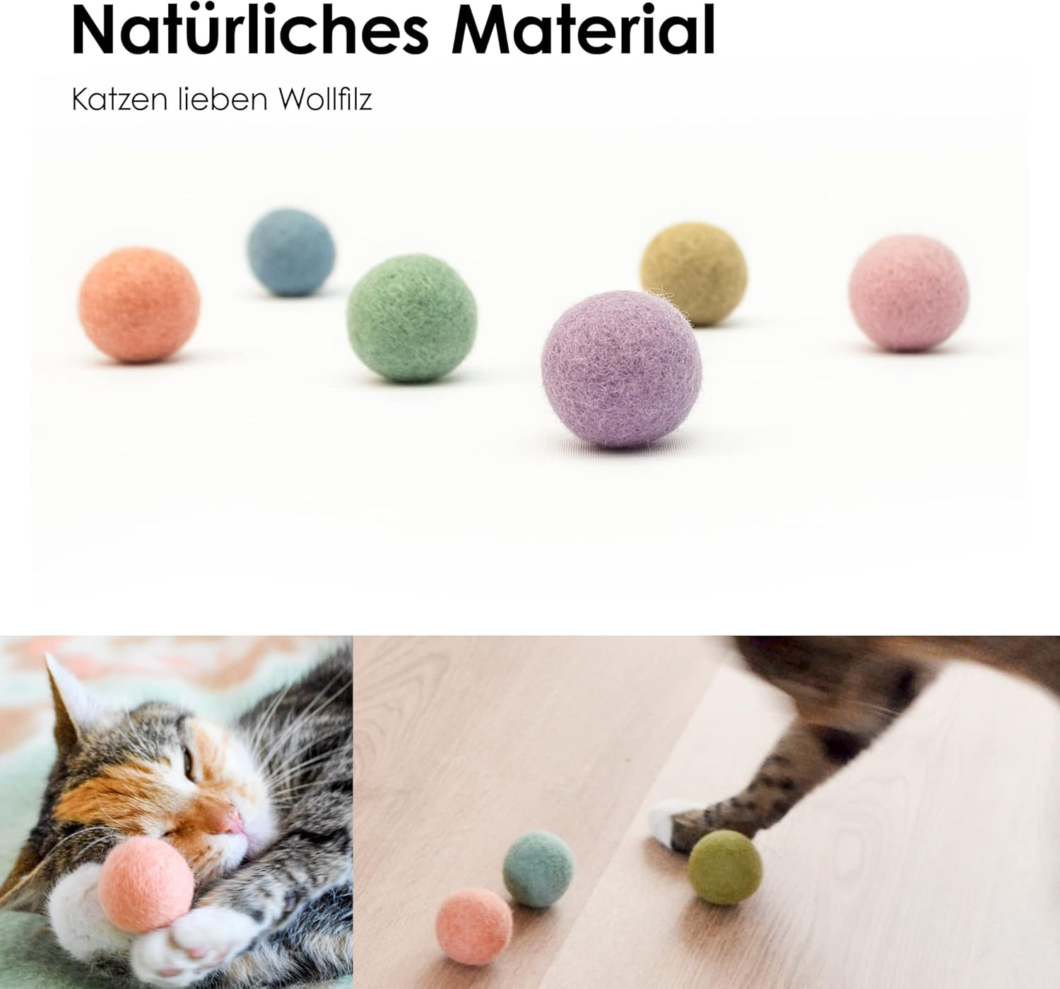Lucybalu&reg; Felt Balls for Cats, Cat Toy, Felt Cat Balls, Cat Toys Made of 100% Wool, Natural Toy, Fair Play Balls from Nepal, Pack of 6, Colourful image number 3