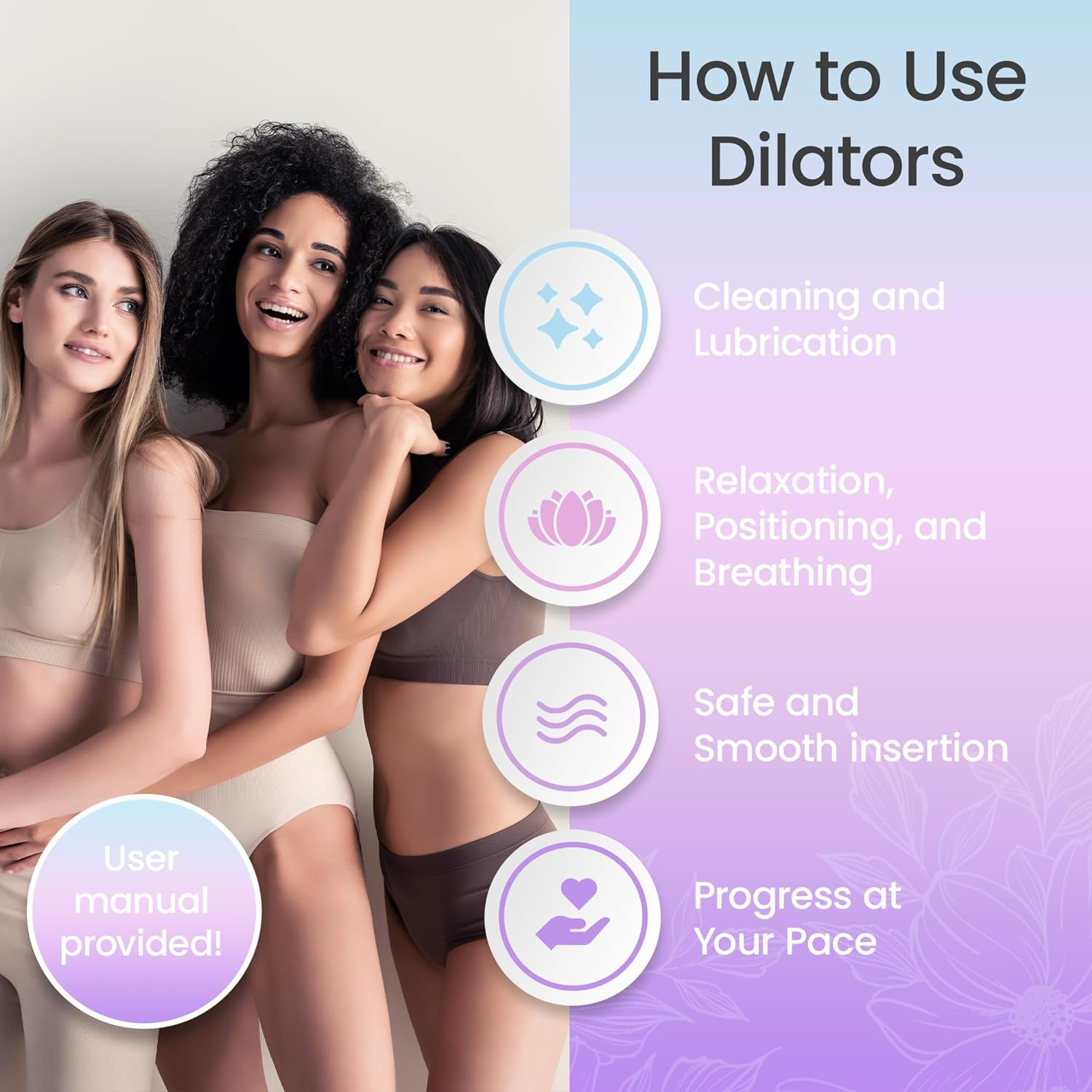 Ecoblossom Silicone Dilator Set - the Most Comfortable Dilators for Women with Pain - Pelvic Floor Trainer, Stretcher, and Expander (Large, Sizes 5-8) image number 3
