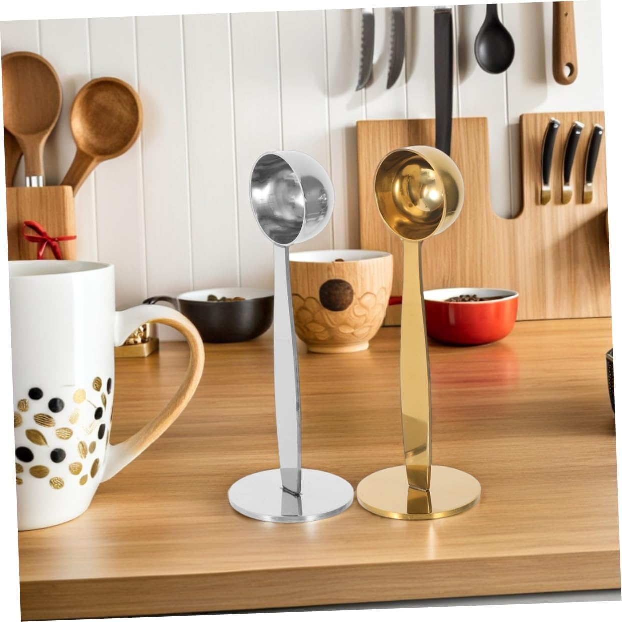 Cabilock 2Pcs Espresso Tamper Bean Spoon Stainless Steel Multifunctional Tamping Spoon for Hand Press Tamper for Coffee Brewing image number 3