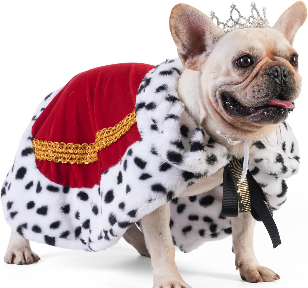Lovelyshop Pet Serial Majestic Dog/Cat Costume Collection with Lux Velvet Cloak and Silver Pearl Crown Set for Halloween,King Queen Prince and Princess Cosplay-M image number 5