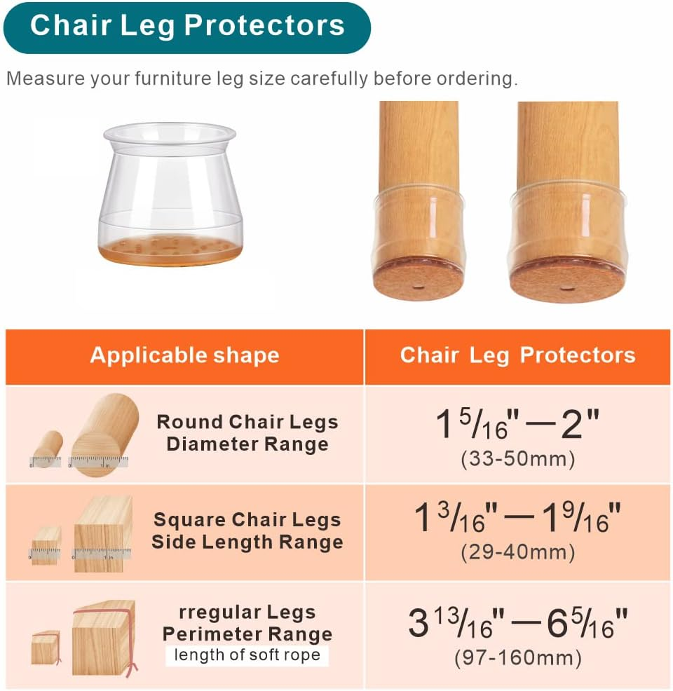 Ansible 48 Pcs Chair Leg Floor Protectors, Furniture Felt Pads Silicone Covers Caps for Chairs,Chair Leg Protectors for Hardwood Floors (Large Fit:1.3''-2'')