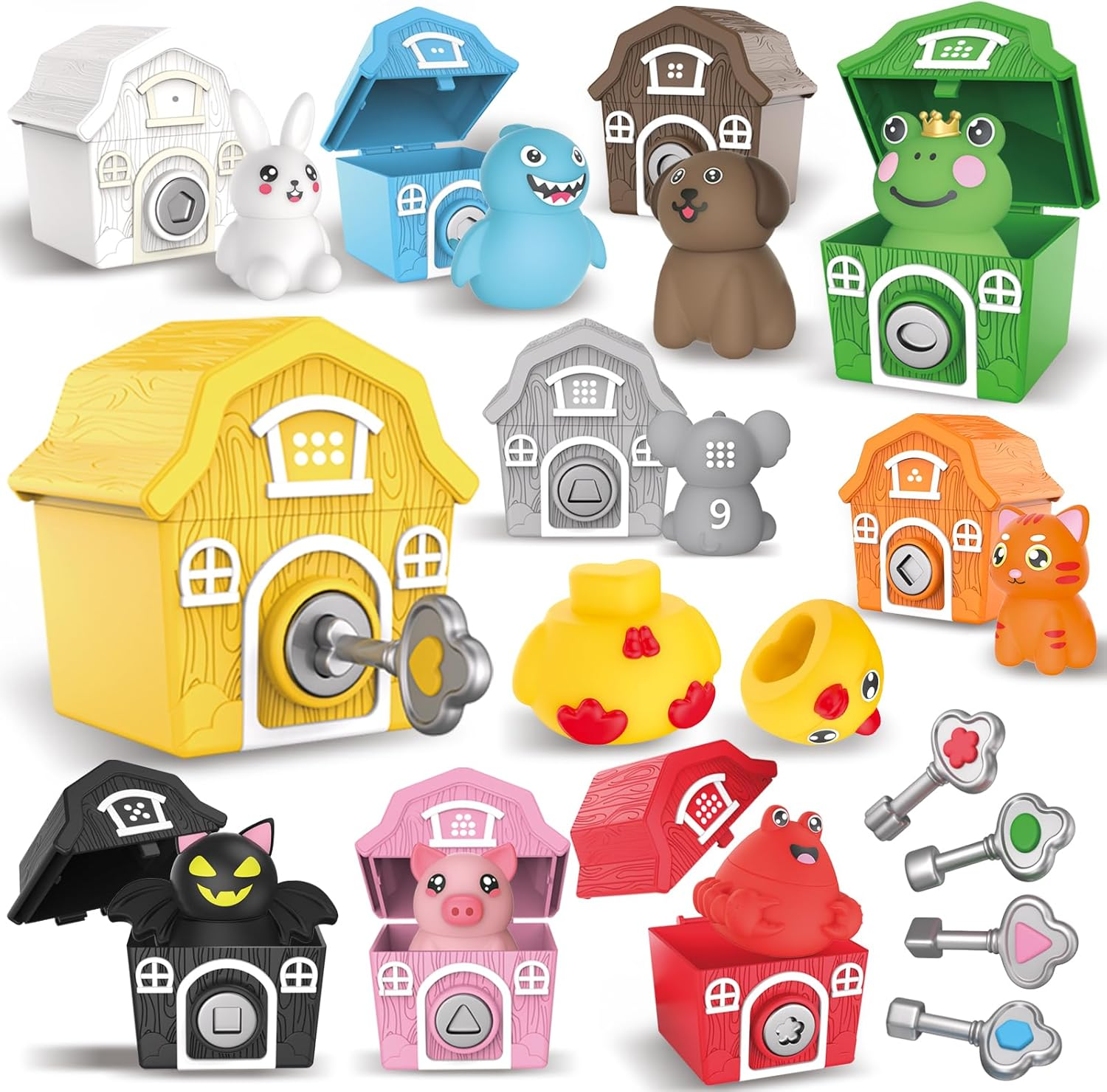 Farm Animals Toys，Montessori Toys for Babies，Toys for 1 + Year Old，Little People Farm 10 Farm Animals and 10 Barns,10 Keys Baby & Toddler Toys，Learning & Education Toys image number 6