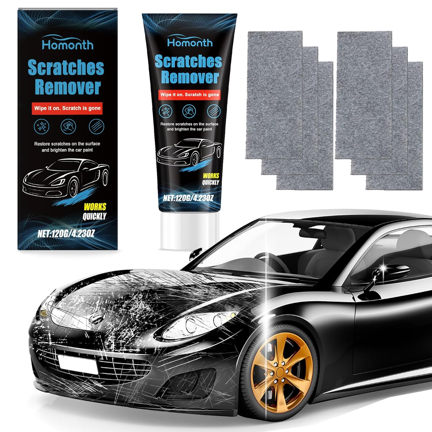 Nano Sparkle Cloth Car Scratch Remover, 120G Paint Restorer with 6 Wipes Cleaning Cloth, Car Polish Wax Cleaning Kit- Scratch Repair for Vehicles, Removes Swirls & Water Spots image number 2