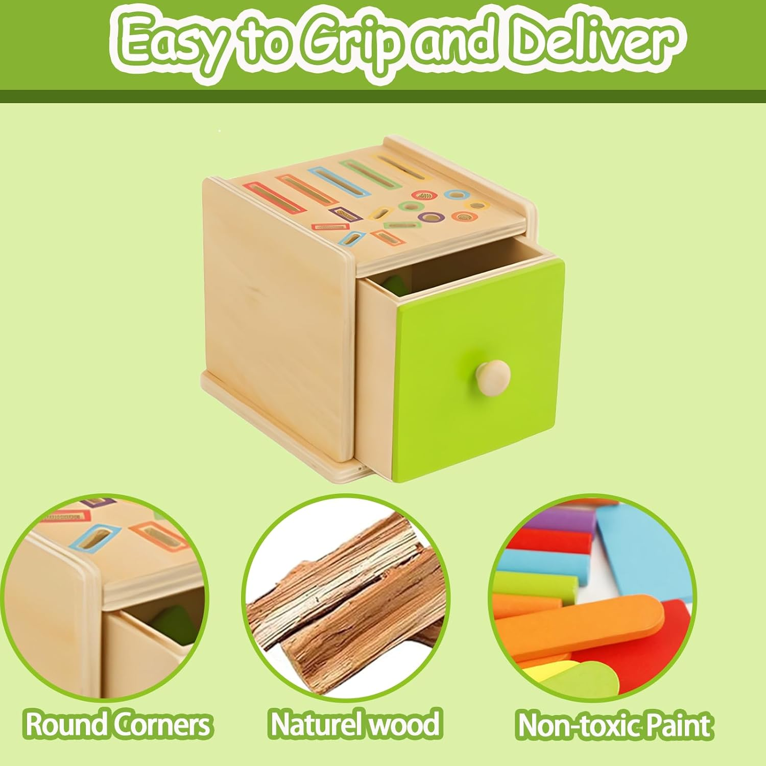 TUNJEJINY Montessori Toys for Toddlers,Wooden Coin Box Color Sorting Toy, 3-In-1 Educational Fine Motor Sensory Matching Games for Girl Boy Child Gifts (Round Stick+Ice Cream Stick+Shape) image number 1