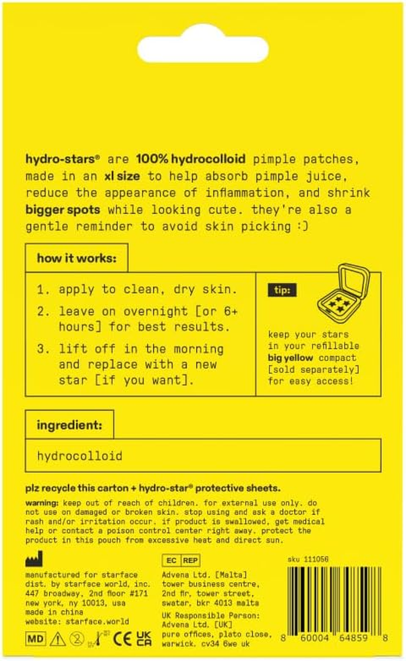 Starface World XL Big Star, Large Hydrocolloid Pimple Patches, Absorb Fluid and Reduce Redness, Cute Star Shape, Vegan and Cruelty-Free Skincare (32 Count)