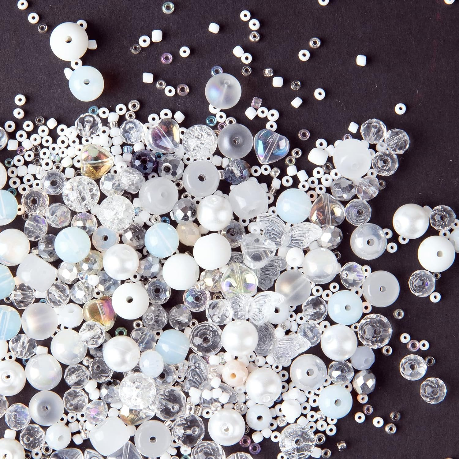 Crystal Glass Bead Kit - 1000Pcs Assorted Beads for Jewelry Making, Including 10 Different 8Mm Glass Beads, 200Pcs 4Mm Bicone Crystal Beads for DIY Crafts and Gifts (White Series) image number 5