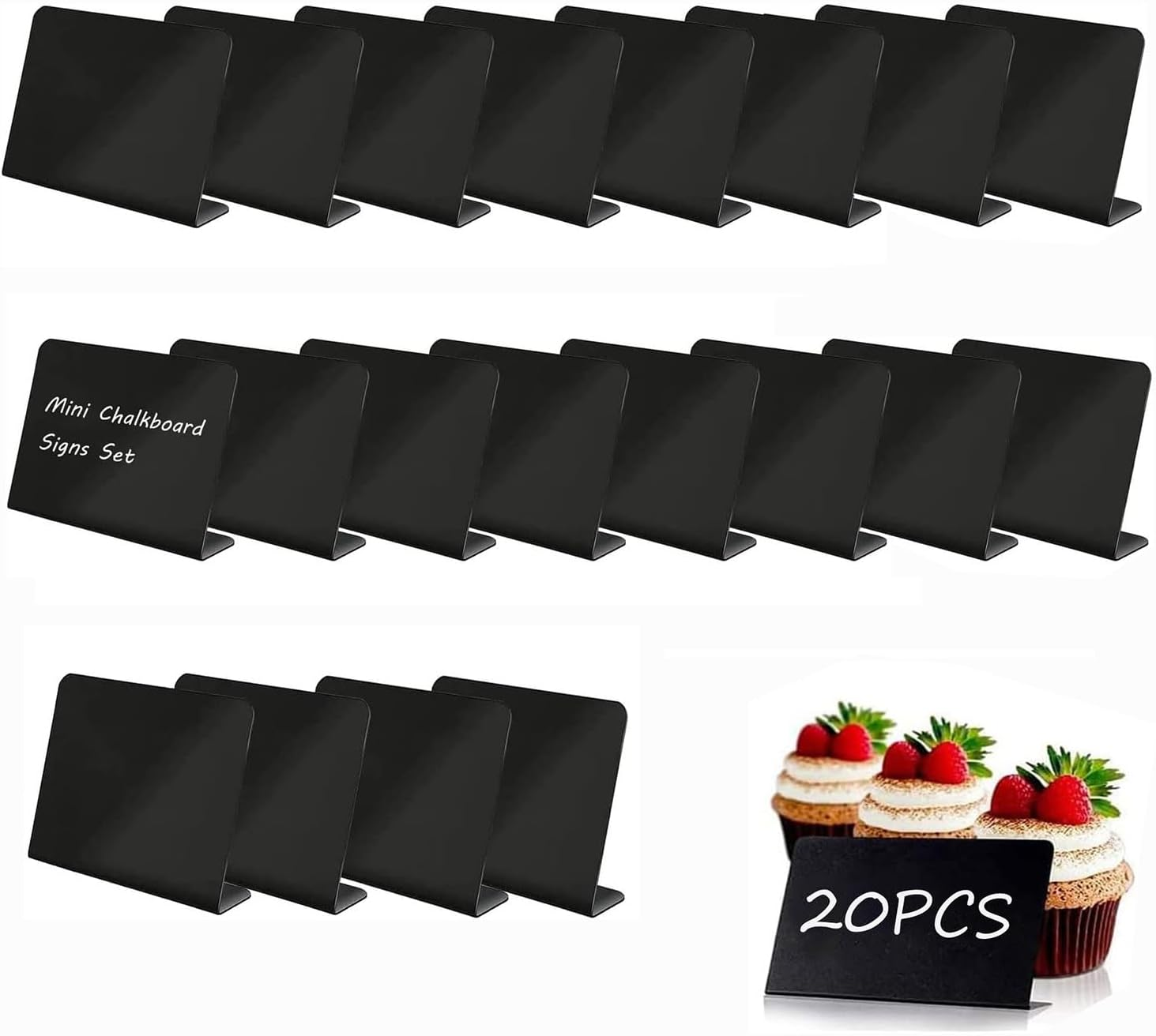 Yqkangzhu 20Pcs Mini Chalkboard Signs for Food, L-Shaped Chalkboard Signs, Reusable Tabletop Chalkboard Labels, Message Board Signs, Buffet Chalkboard Tags for Wedding, Birthday, Party, Bakery, Retail image number 1
