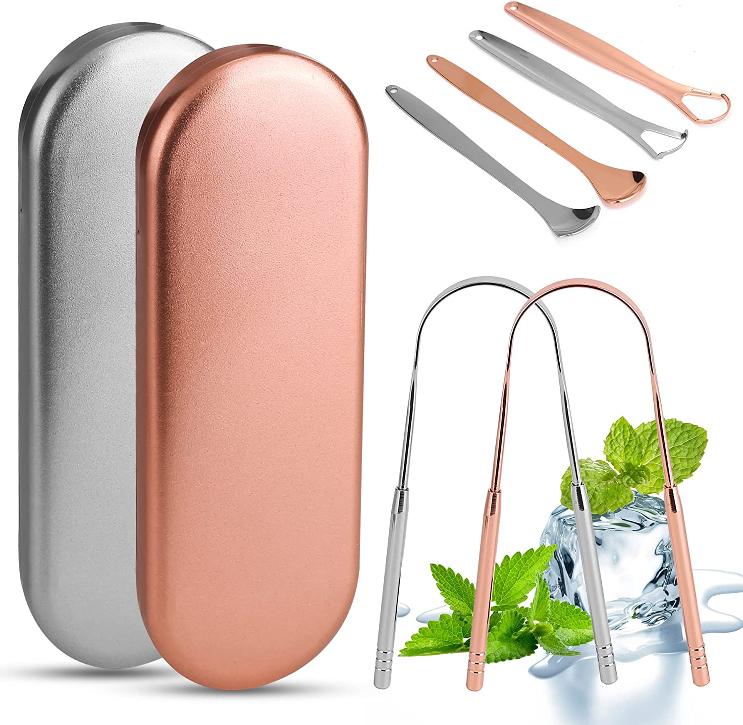 Tongue Scraper Cleaner,Medical Grade 100% Stainless Steel Tongue Scraper Set with 2 Travel Case for Healthy Oral Care for Adults Kids,Eliminate Bad Breath in Seconds,Easy to Use and Clean image number 1