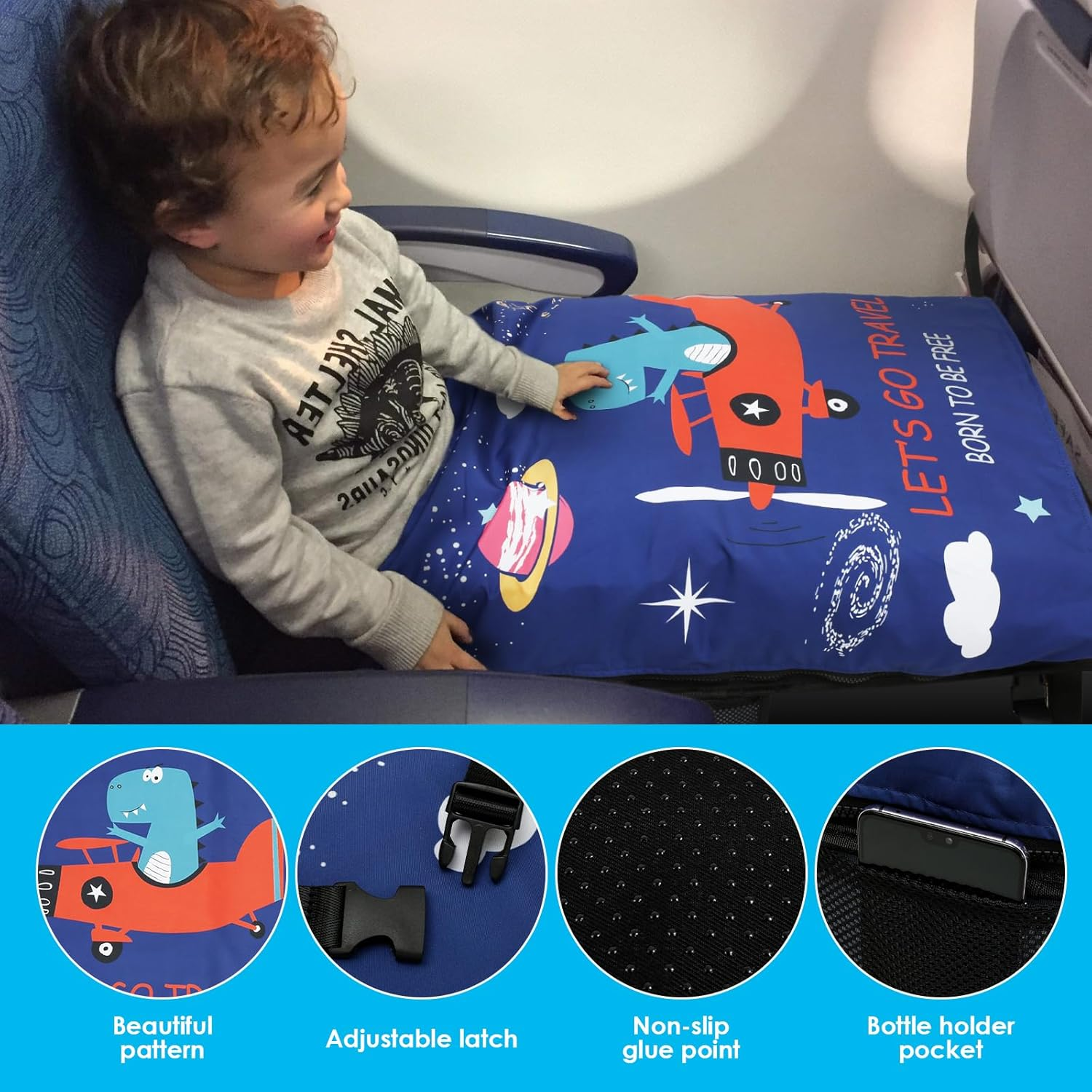 Toddler Travel Airplane Bed, Kids Airplane Seat Extender Travel Bed, Toddler Airplane Seat Extender, Baby Portable Plane Bed Foot Rest for Flights (A) - B image number 6
