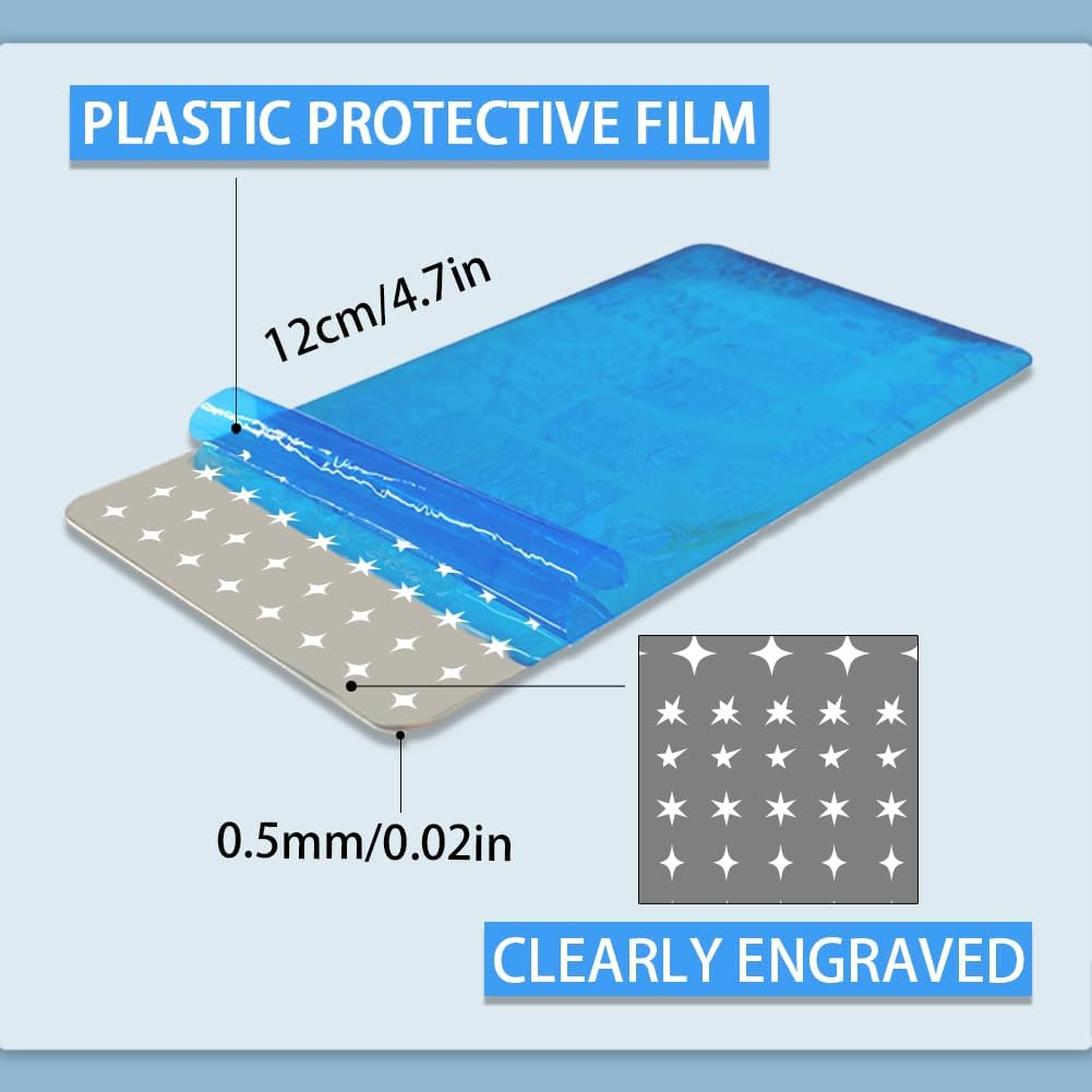 PH Pandahall 6Pcs Stars Moon Pattern Nail Stamp Plate Heart Print Art Template Stainless Steel Nail Image Plate Butterfly Pattern Nails Art Stencils for Women DIY Printing 4.7X2.3 Inch image number 3