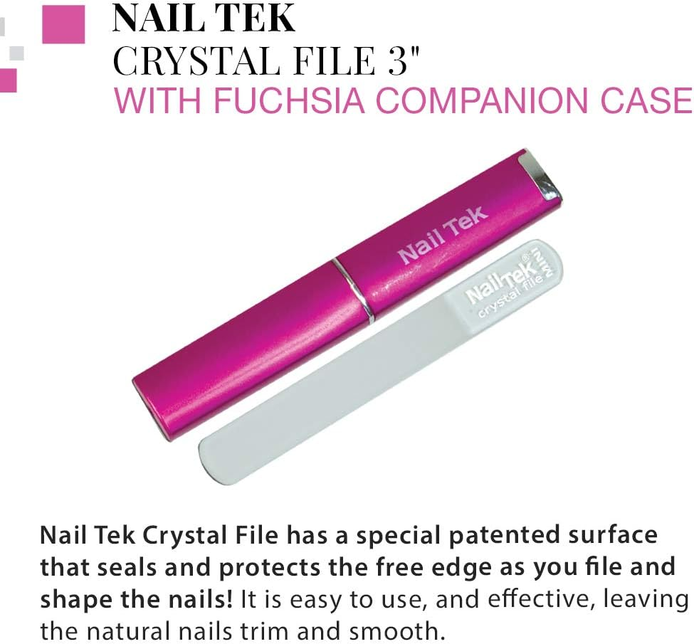 Nail Tek Crystal File - Glass Nail File with Case, Durable & Gentle for Natural Nails, Travel-Friendly Design, Fuchsia, Mini 3" image number 2