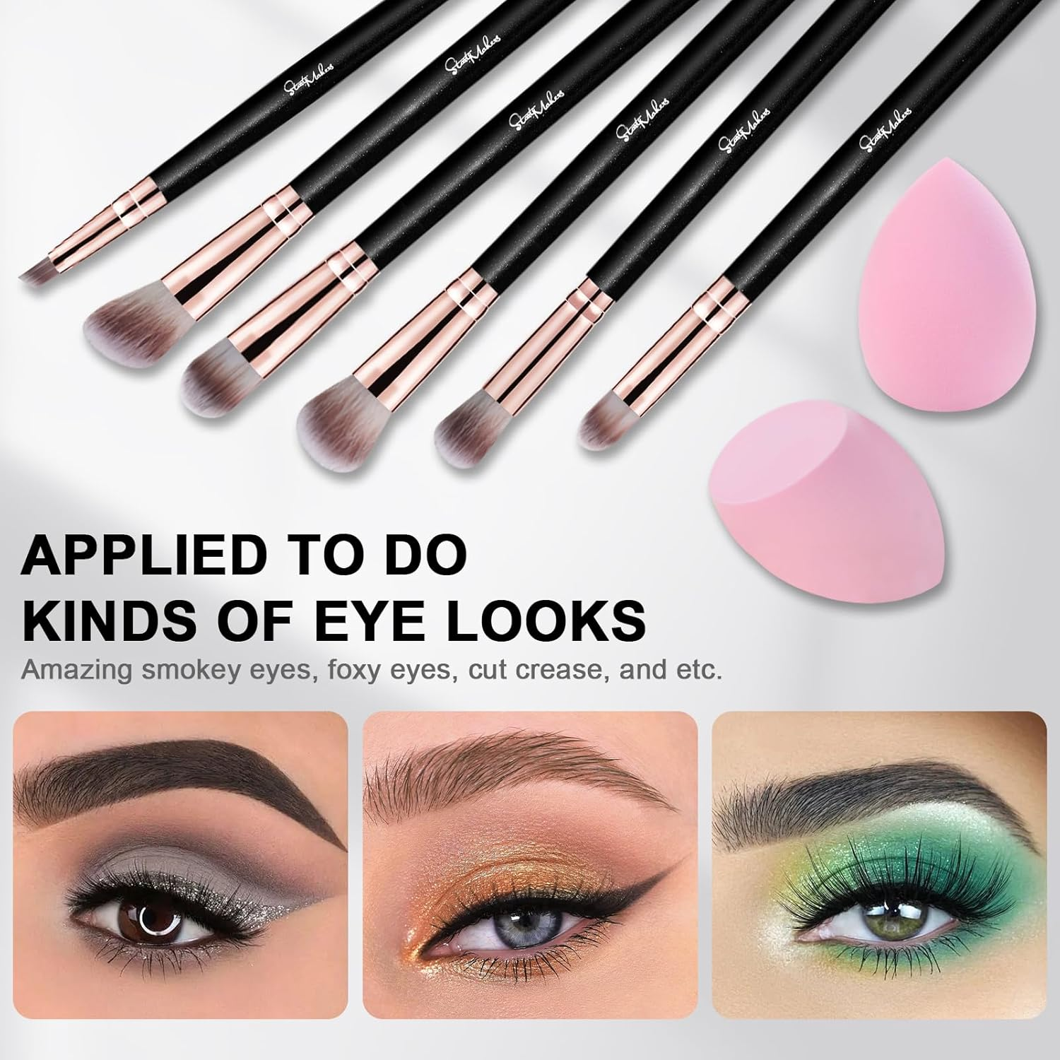 Start Makers Makeup Brushes Set 12 PCS Double Sided Make up Brushes with 2 Pcs Makeup Sponges Professional Foundation Brush Brush Set for Face and Eyes image number 1