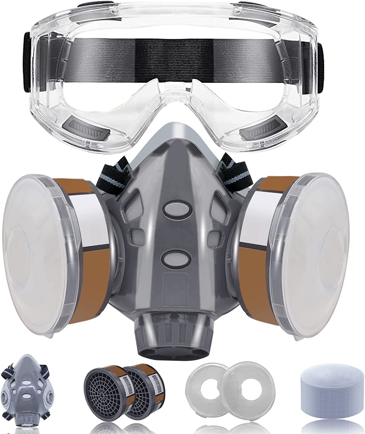 Respirator Mask,Gas Mask,Safety Face Cover with 4 Replaceable Filter Cotton,Soft Silicone Material for Nasal Mask and Face Seal,Suitable for a Variety of Work Situations,Adjustable Head Frame