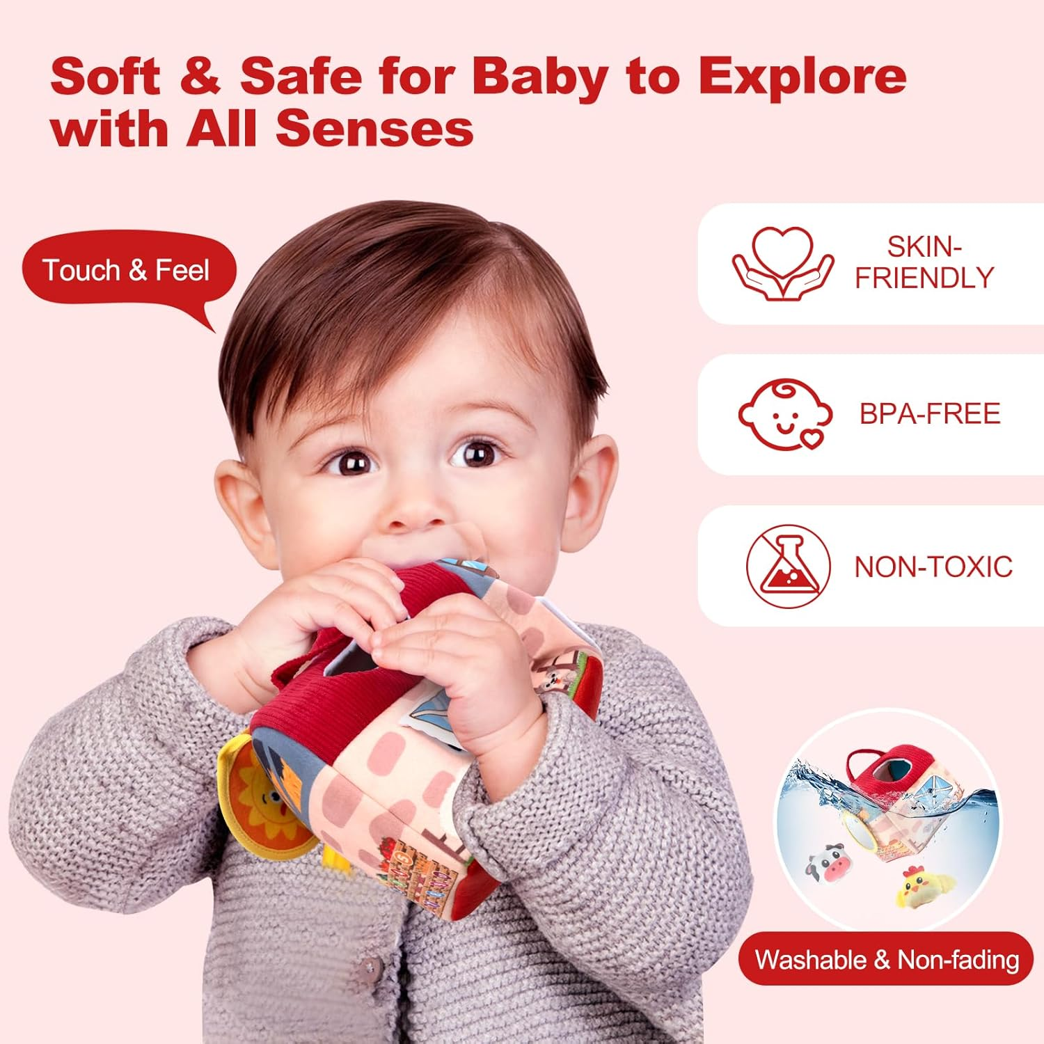 Rayouth Baby Toys 6-12 Months, Soft Barn House with 6PCS Stuffed Farm Animals, Sensory Montessori Toy for Toddlers 1-3, Rattle, Crinkle Sound & Mirror, Infant Boys Girls Developmental Birthday Gifts image number 1