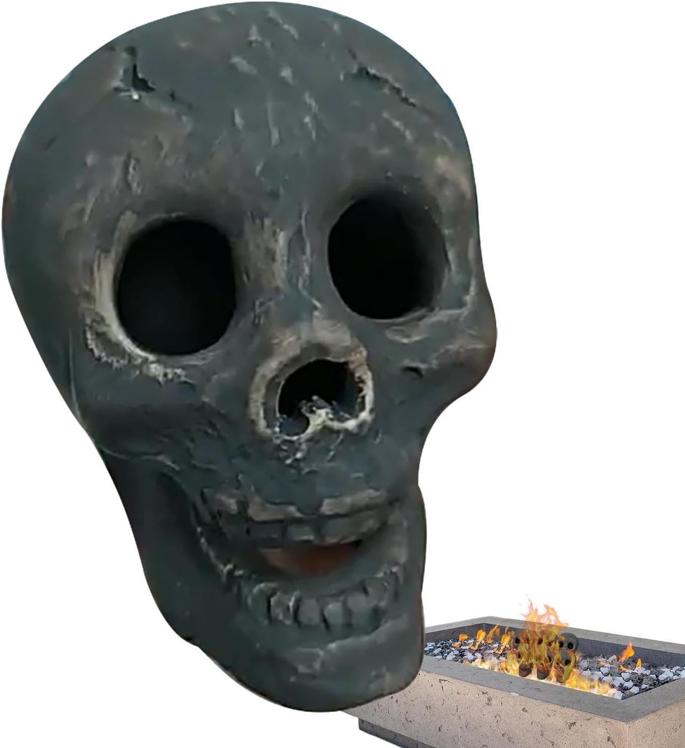 Skeleton Head Fire Pit,Ceramic Fireproof Fire Pit Skull Log - Reusable Imitated Human Skull Stone Barbecue Simulation Skull Props for Halloween Decor, Borato image number 1