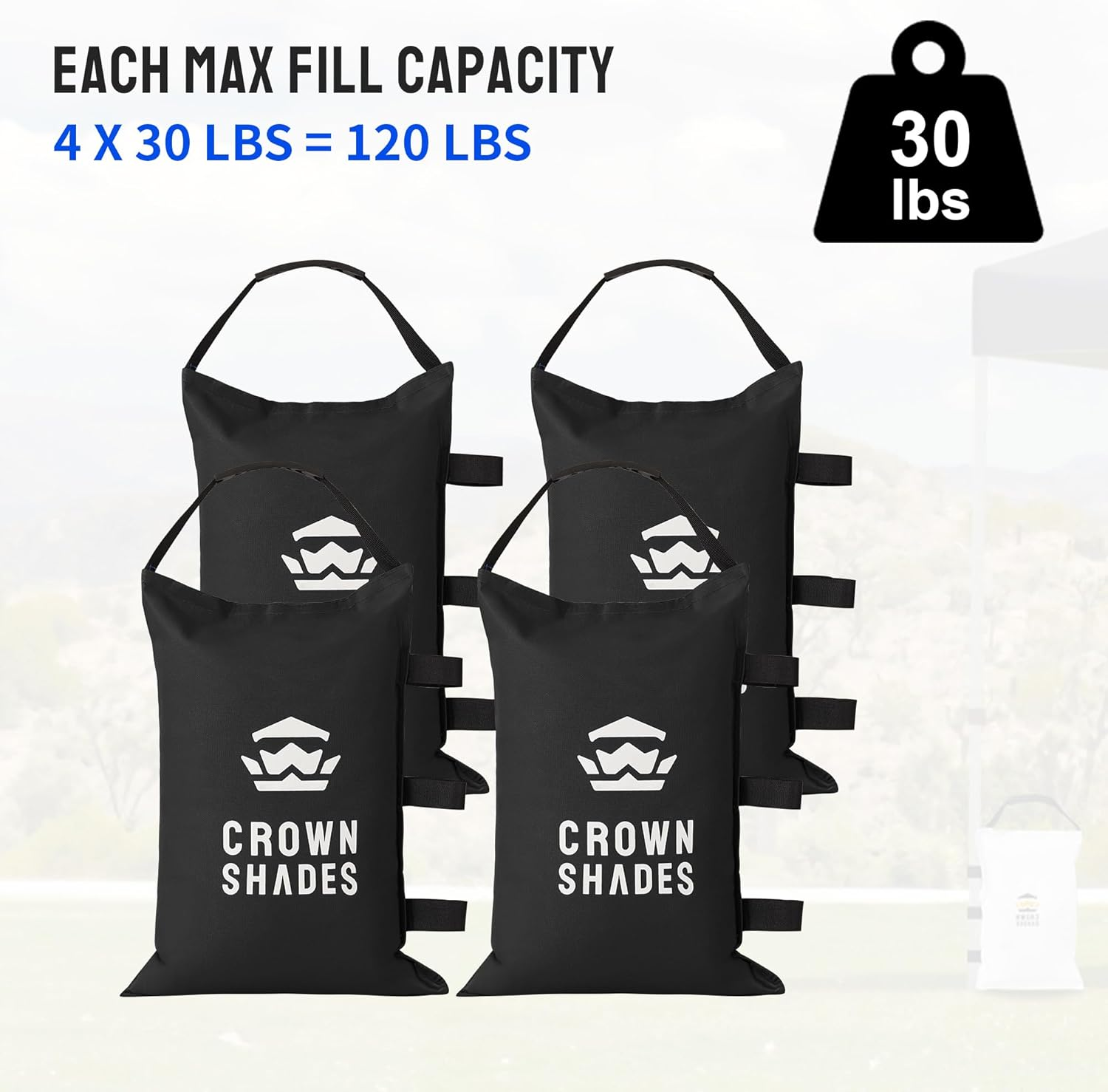 Crown Shades Sand Bags for Canopy Legs (120 LBS) Sandbags for Weight, Canopy Weights, Pop up Tent Weights Bags, Black (Unfilled) image number 6