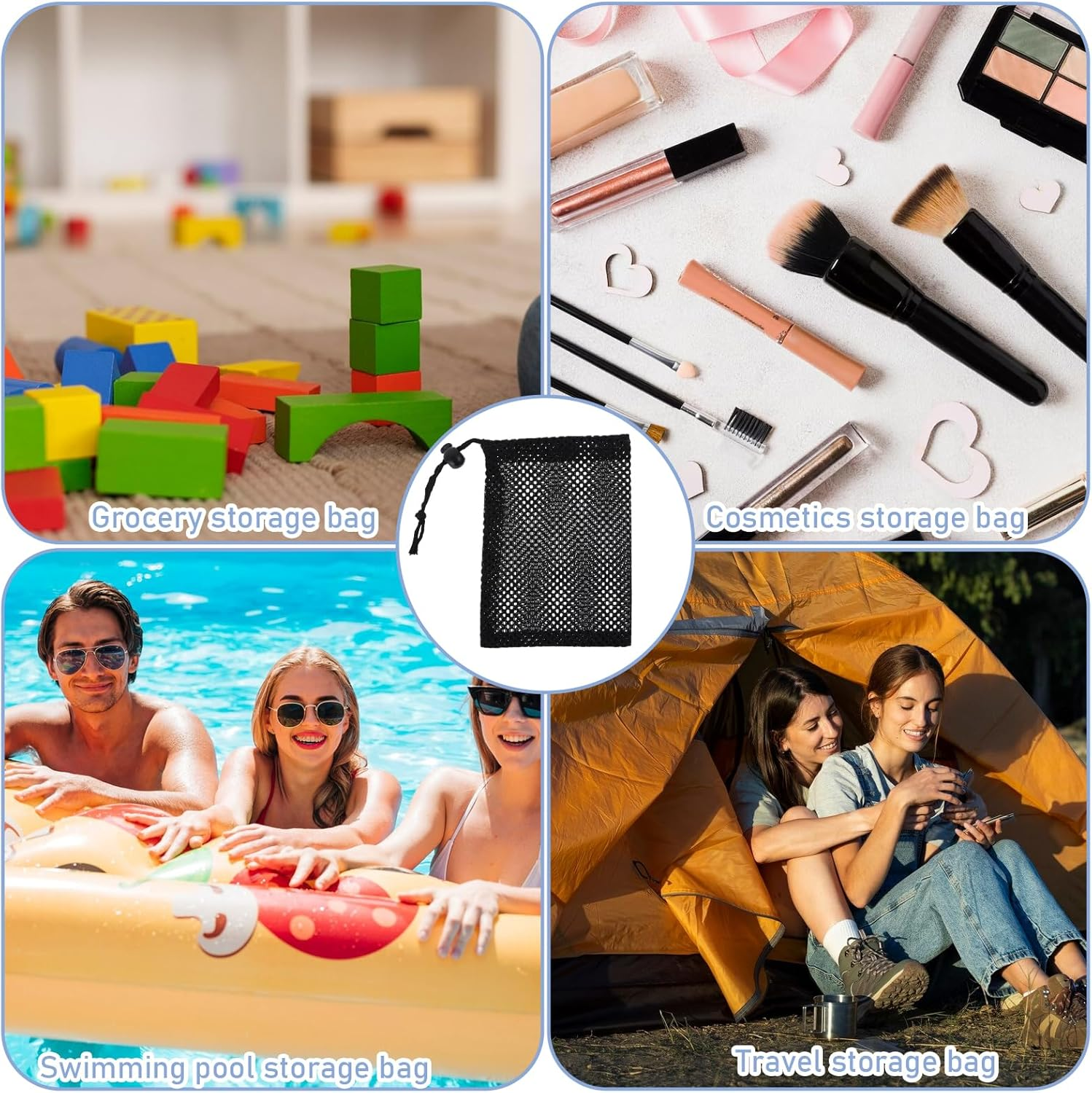 6 Pcs Nylon Storage Mesh Bags, 6 X 4" Mesh Drawstring Bag, Portable Nylon Storage Bags, Small Mesh Bag, Small Travel Stuff Bags image number 6