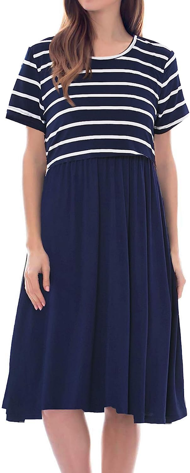 Smallshow Women'S Short Sleeve Patchwork Nursing Dresses for Breastfeeding image number 2