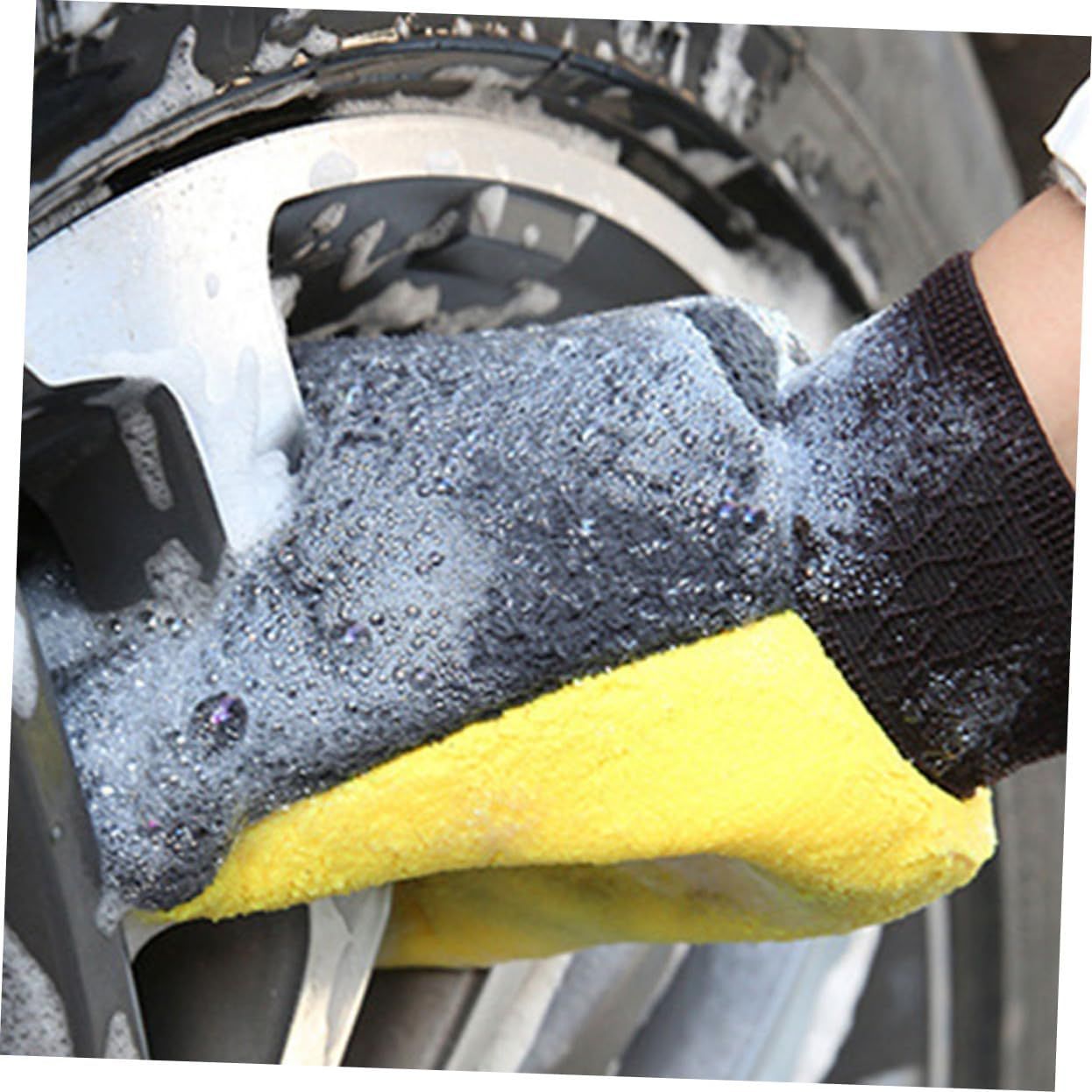 JUMPLAWN Car Wash Mitts and Gloves 2Pcs Set Coral Fleece Double-Sided Waterproof Non-Slip Scratch-Free Car Cleaning Tool Suitable for Automotive Exterior Care