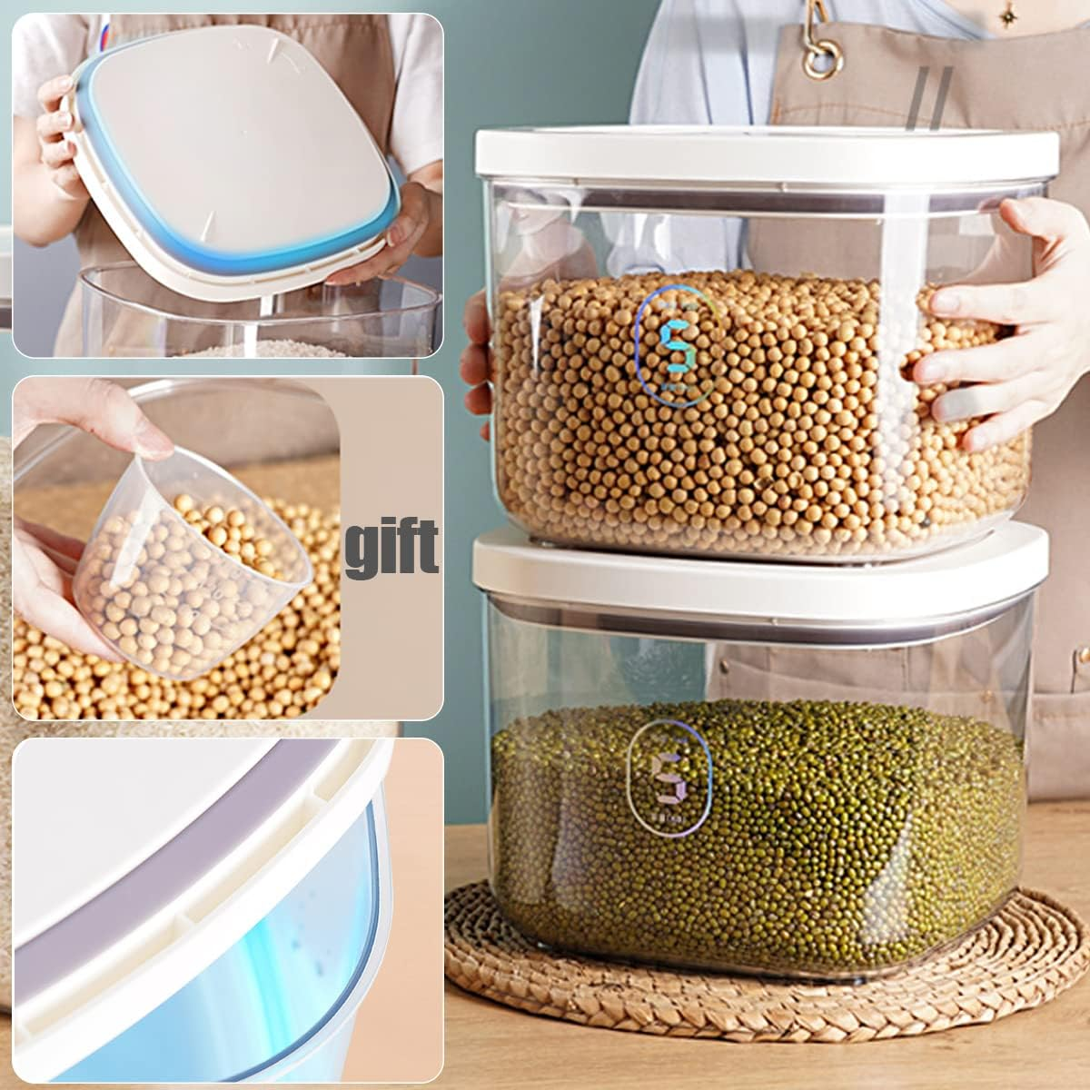 Airtight Rice Container - 5Kg Sealed Rice Storage Container Clear Rice Bucket for Kitchen Pantry Household Storage