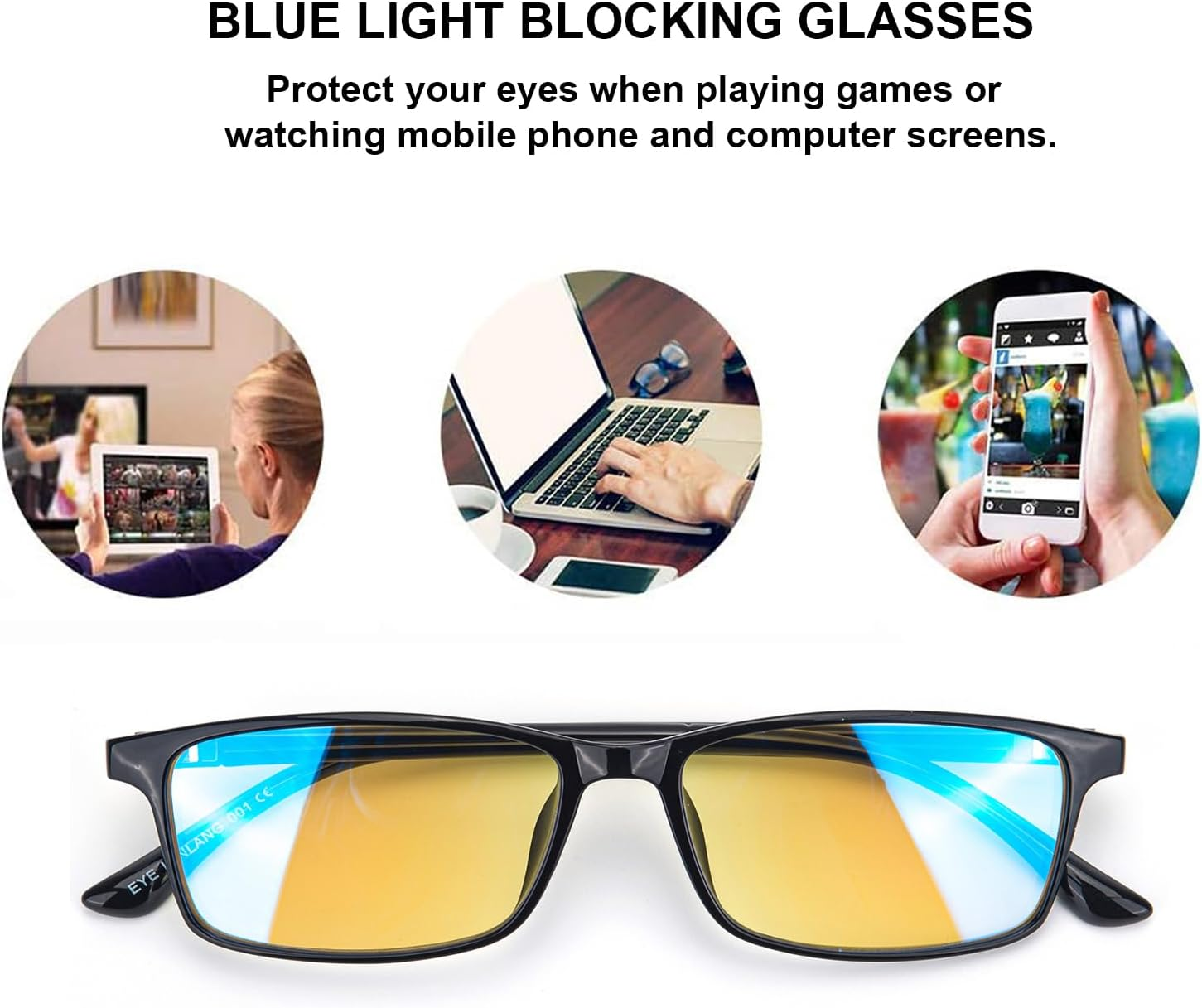 LANLANG Blue Light Blocking Glasses for Men Women, Negative Ion Glasses, Anion Glasses, Anti-Blue Computer Glasses,Anti-Glare, Relieve Fatigue, Black image number 6