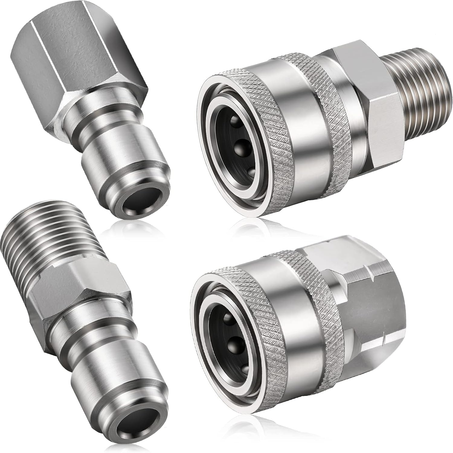 2 Sets Hotop NPT 3/8 Inch Stainless Steel Male and Female Quick Connector Kit Pressure Washer Adapters (Internal Thread)