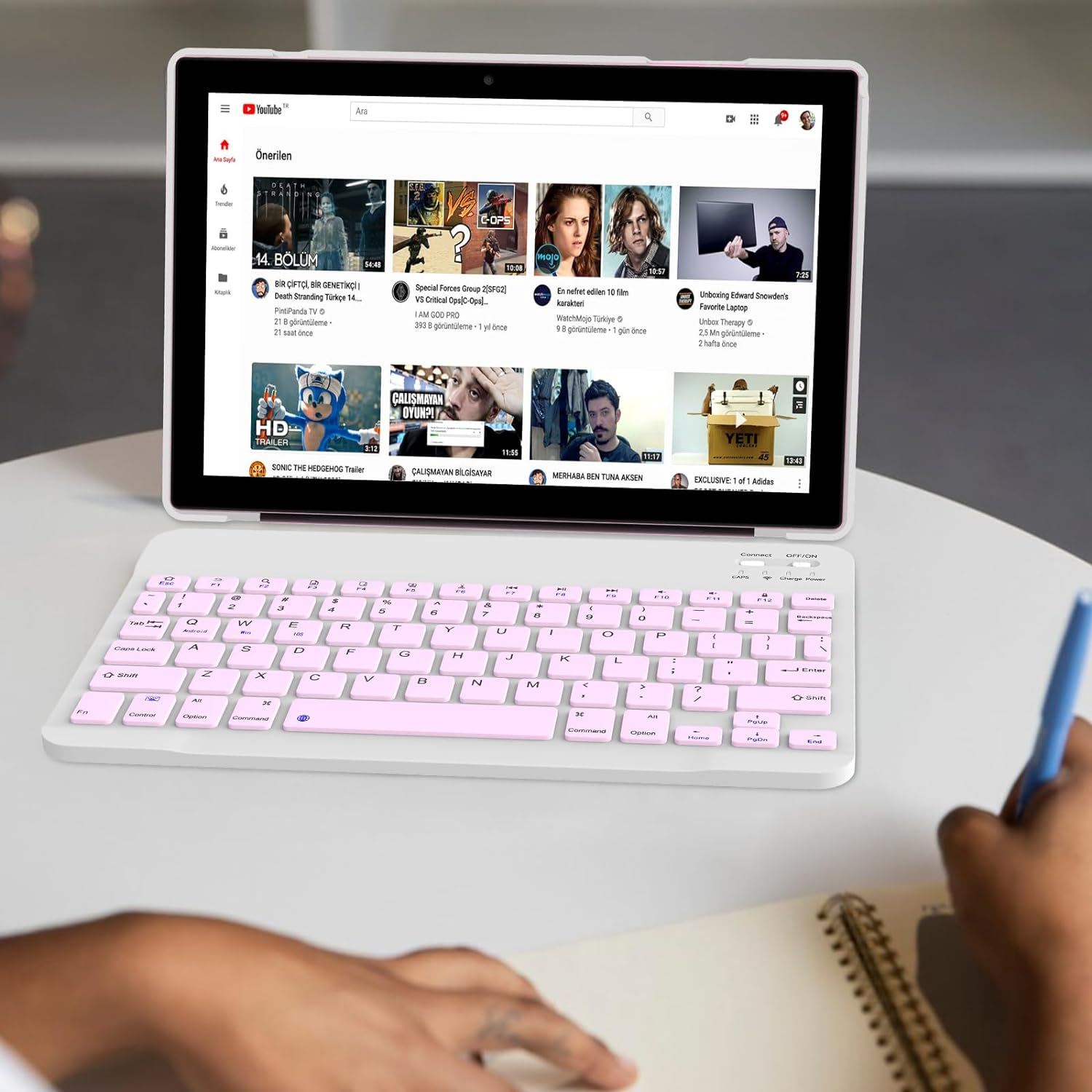 2 in 1 Tablet 10 Inch Android 14 OS Tableta, Tablets with Keyboard, Mouse, Case, Stylus, 64GB ROM+8GB RAM, 2MP+8MP Dual Camera, Quad Core Processor, 6000Mah Battery, 10.1 in FHD Tab (Pink) image number 1